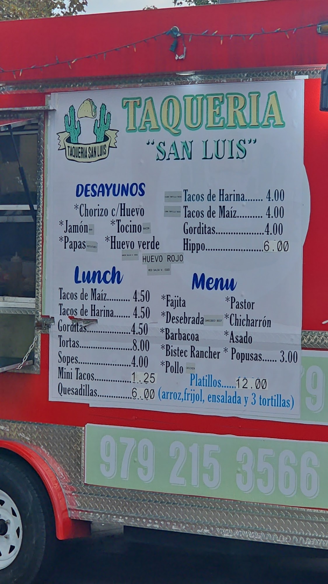 Taqueria San Luis Menu