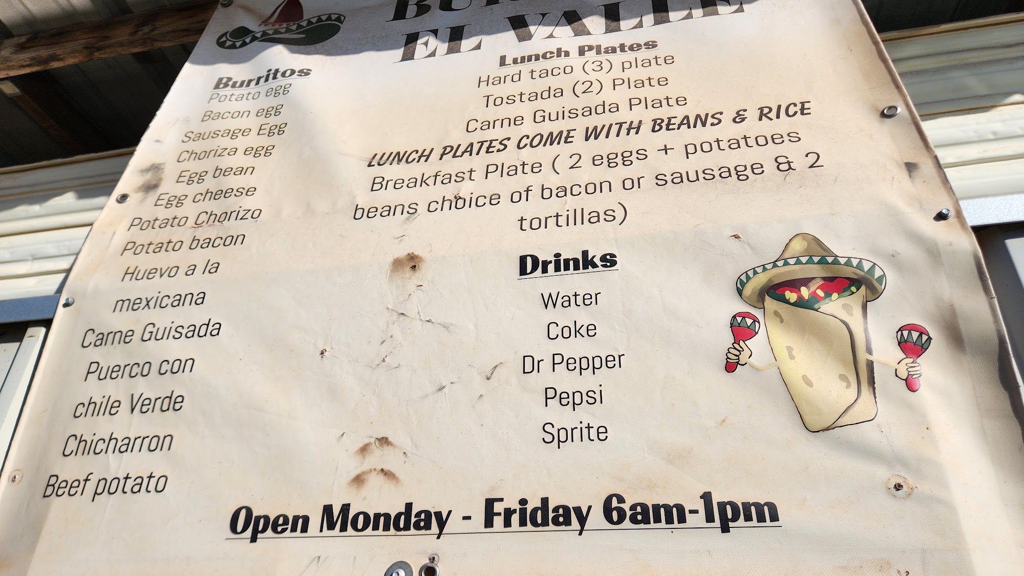 Burritos El Valle. Menu