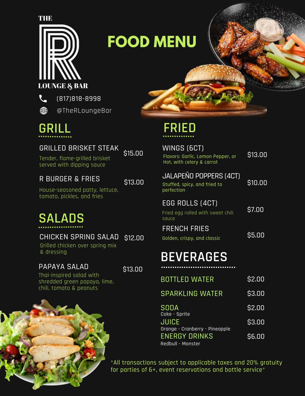 R Lounge Menu