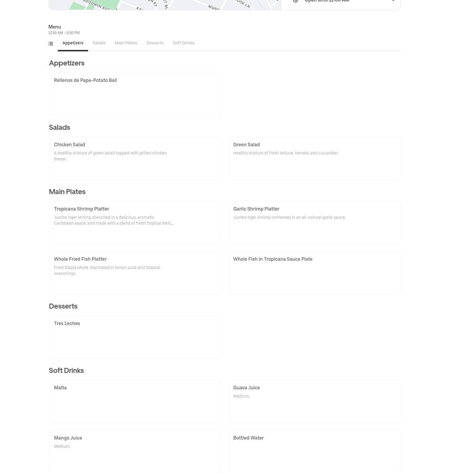 Tropicana Menu