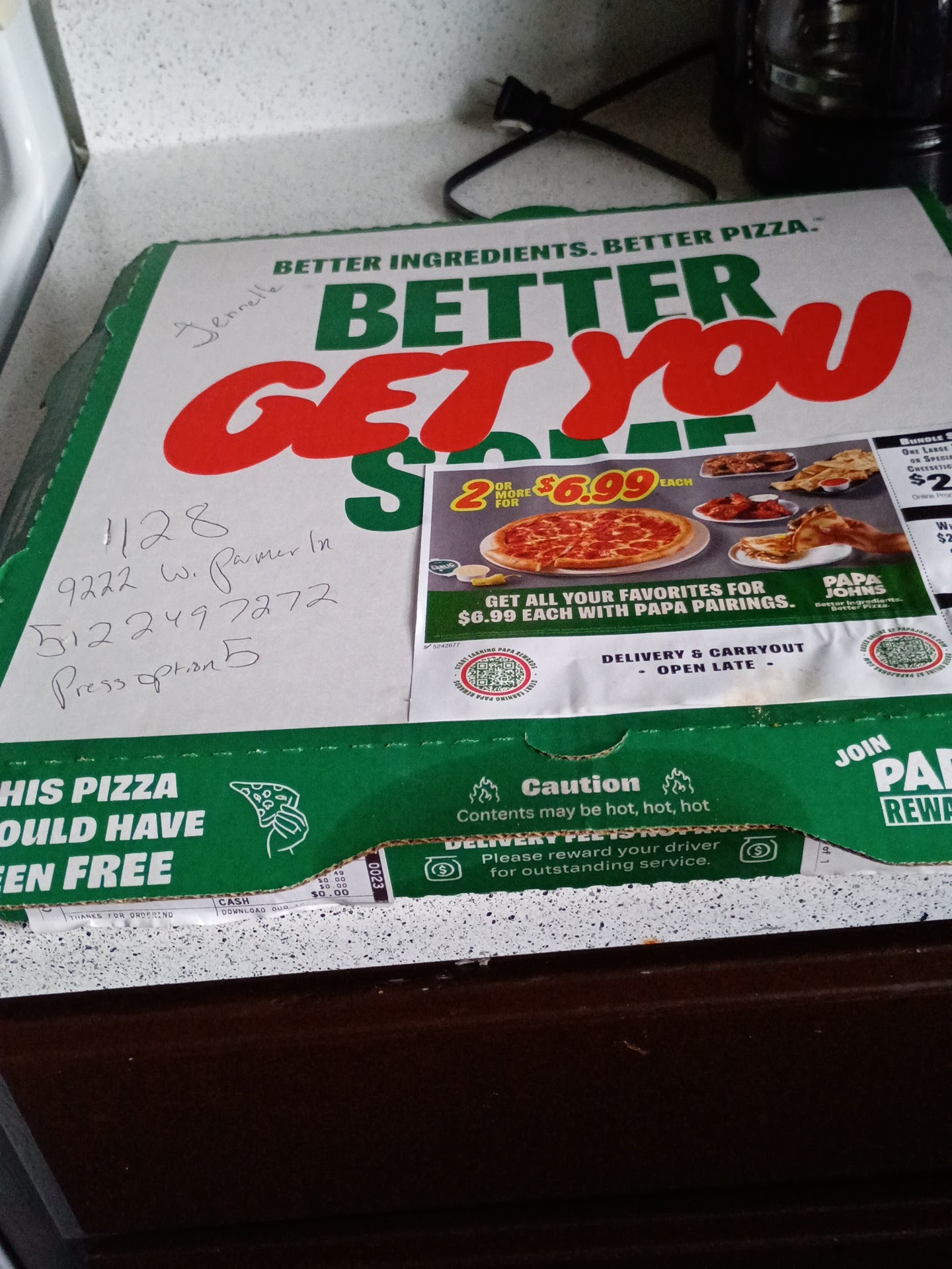 Papa Johns Pizza Menu