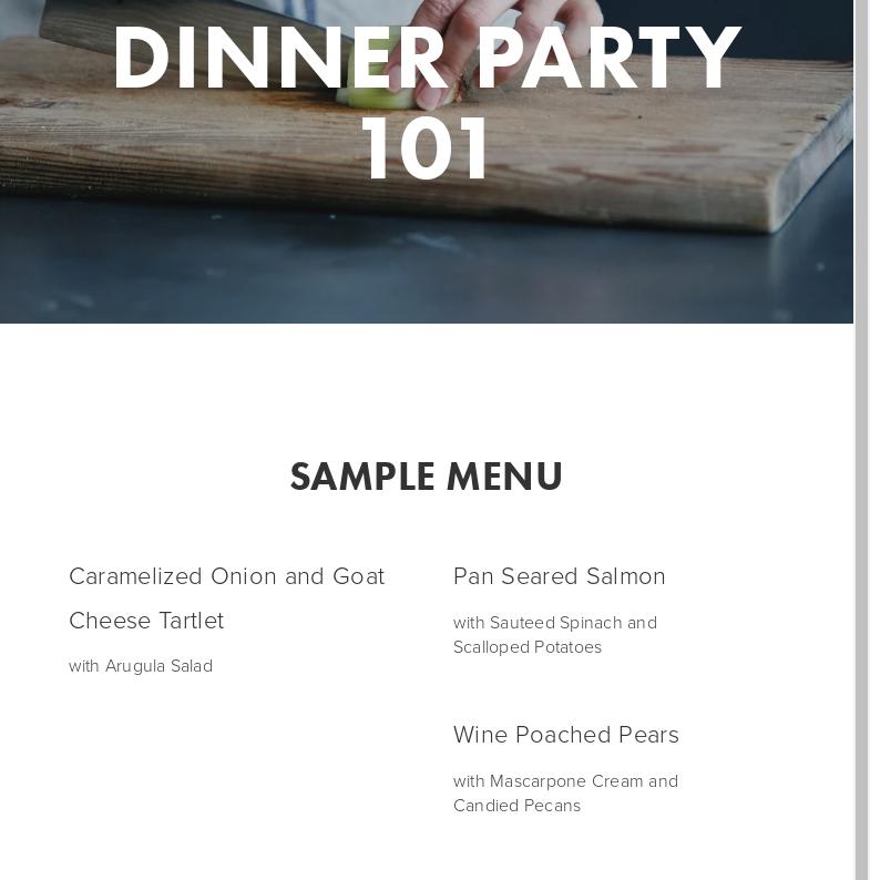 Silver Whisk Cooking Menu