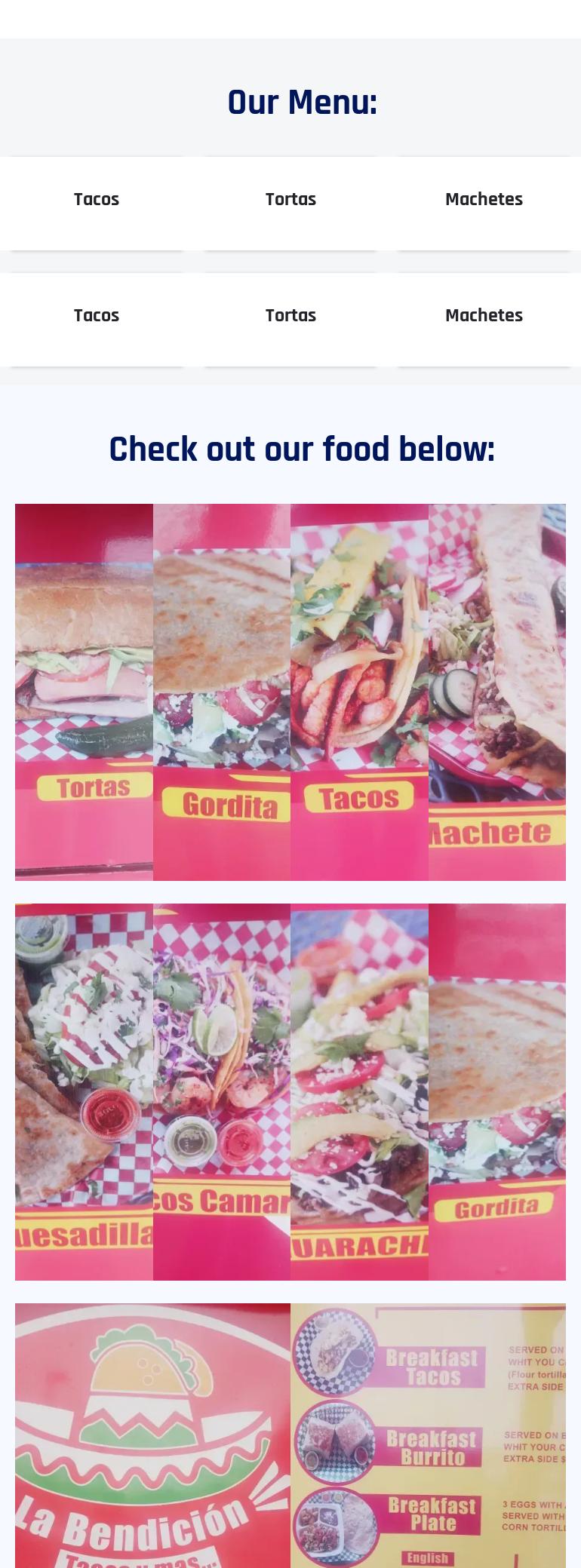 Taqueria La bendicion Menu