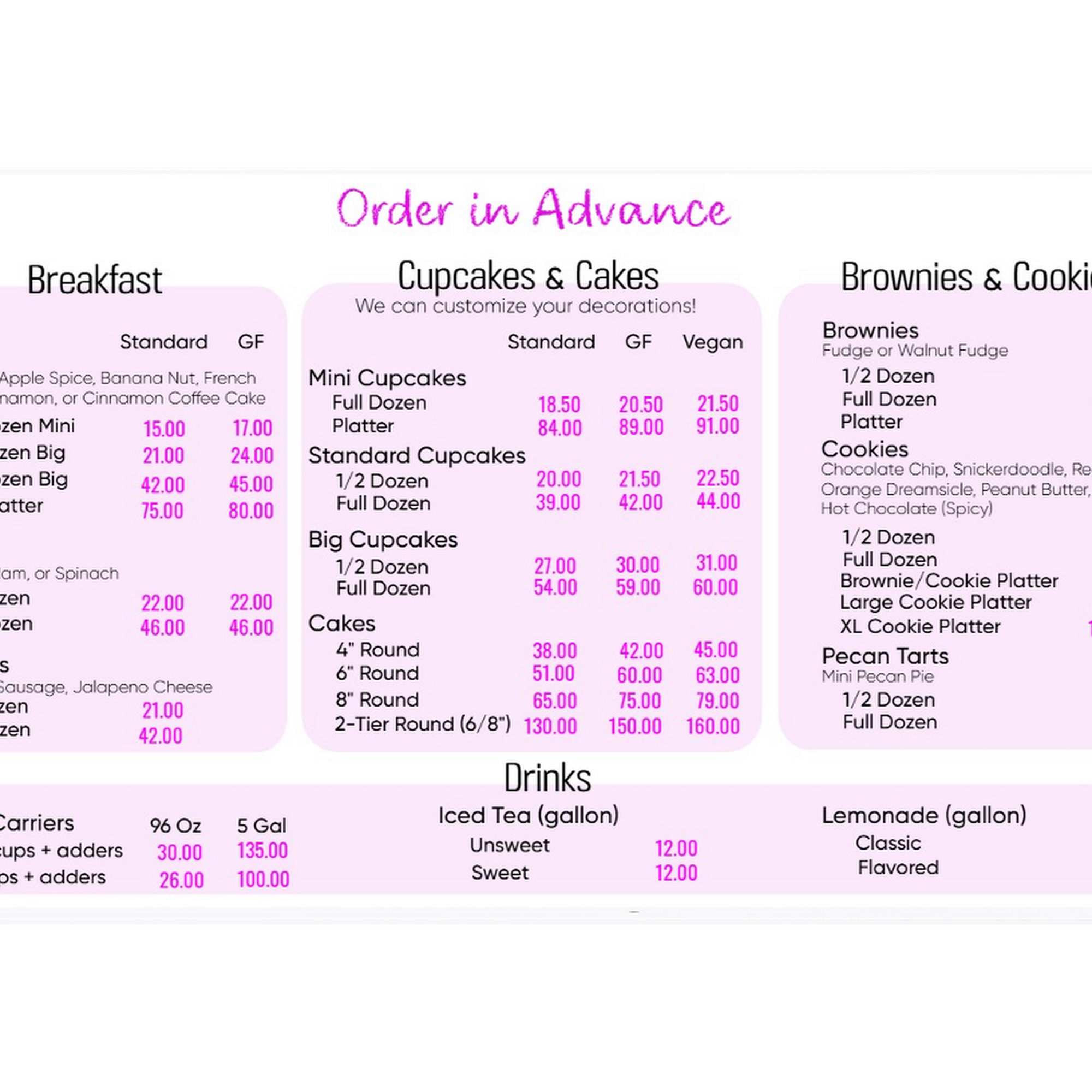Rise Coffee & Bakery Menu