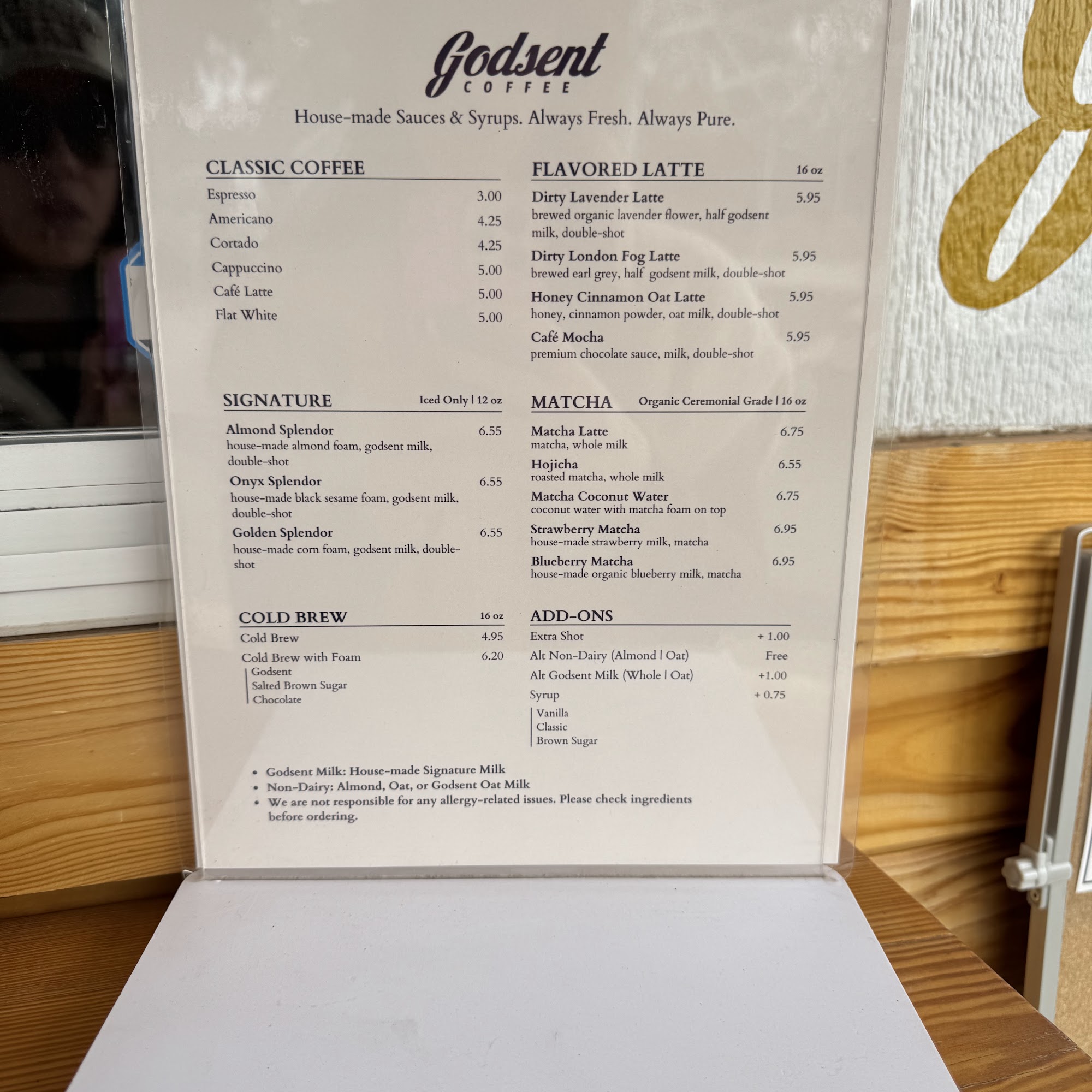 Godsent Coffee Menu