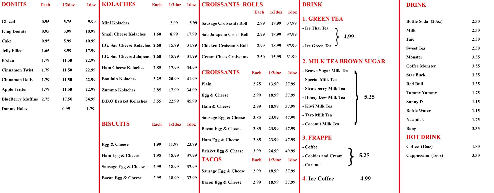 Master Glazed Donuts Menu