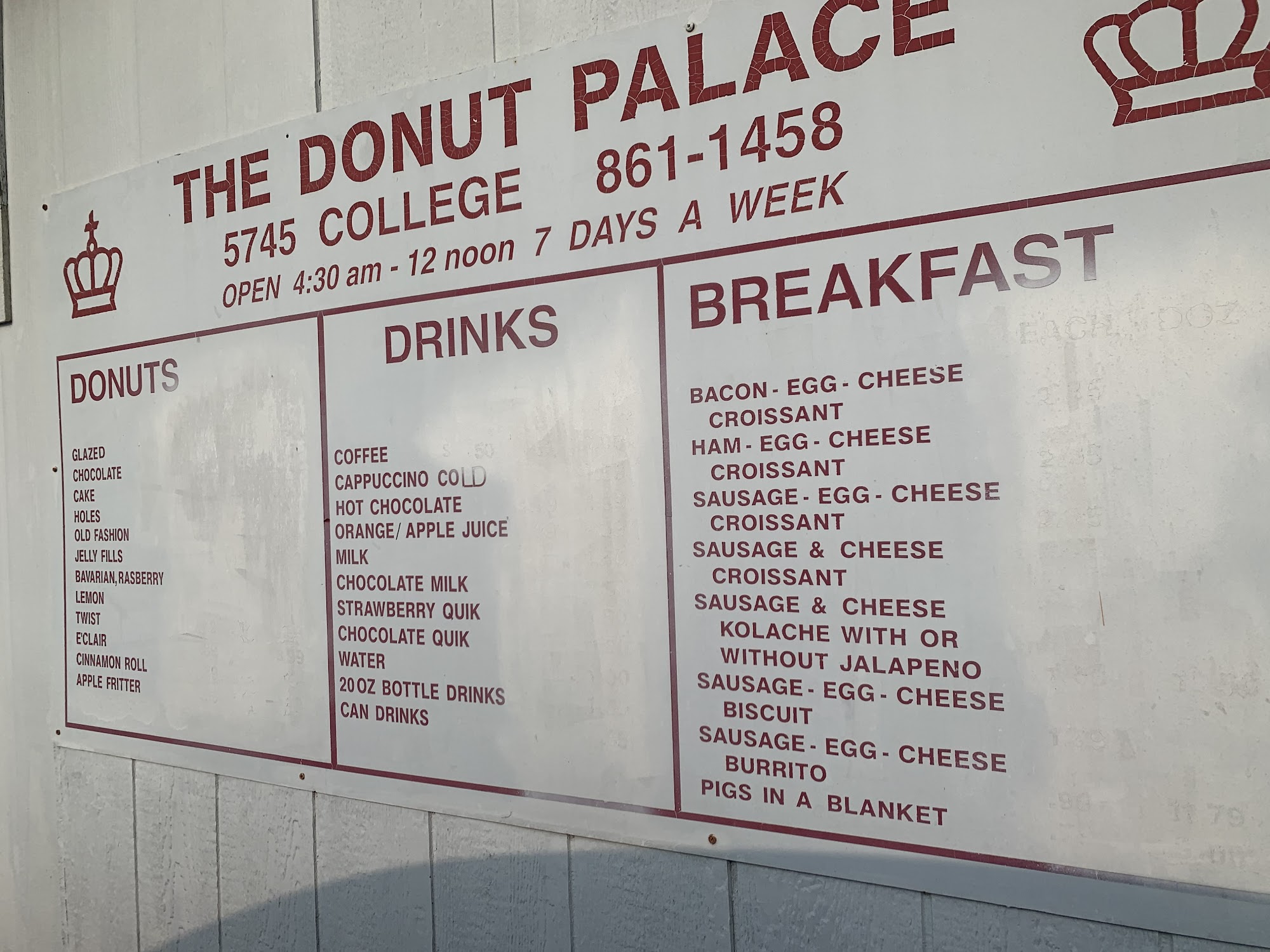 Donut Palace Menu