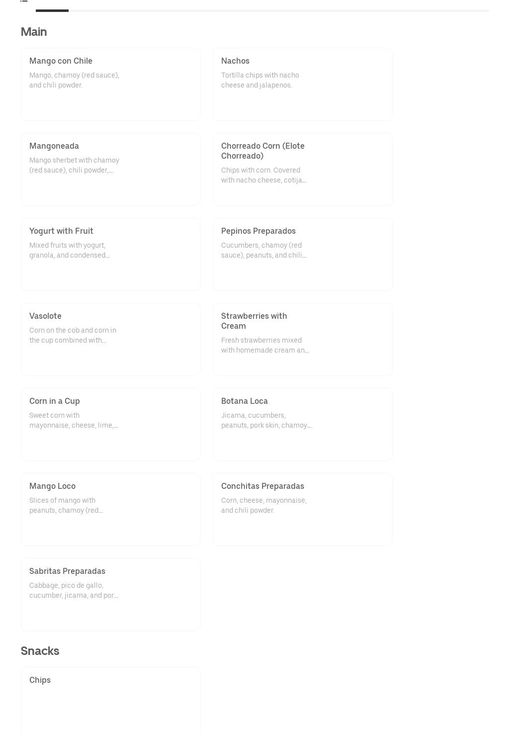 Nieves Mi Ranchito Menu