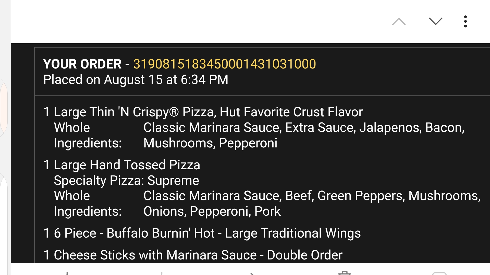 Pizza Hut Menu