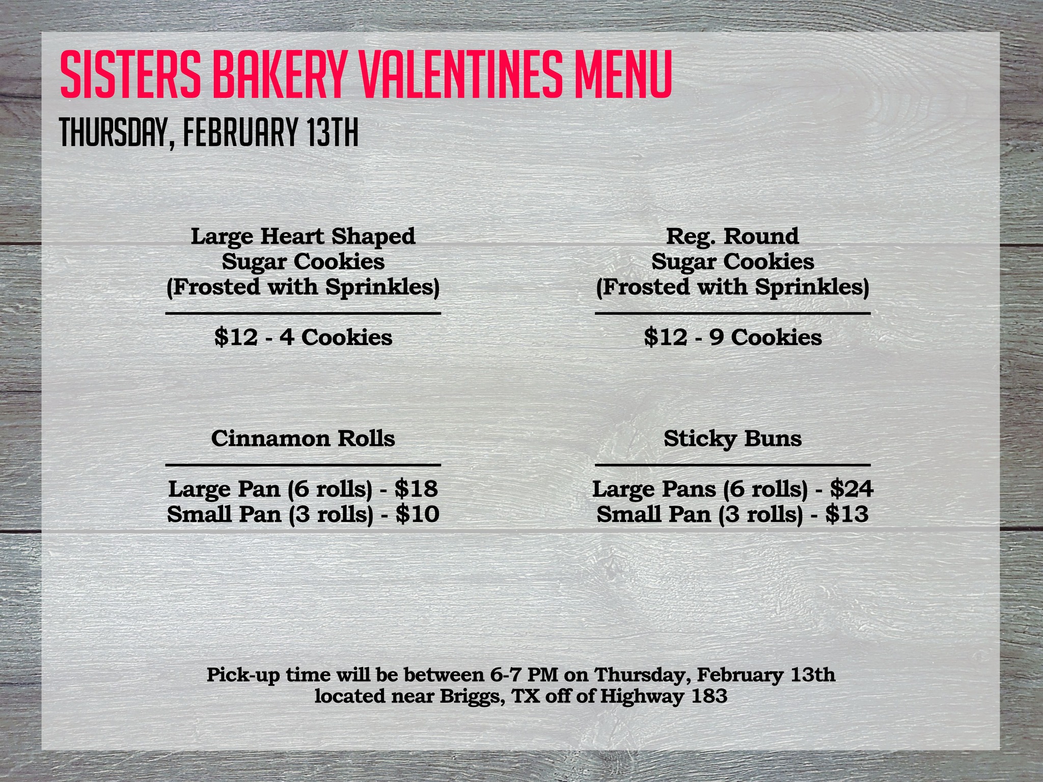 Two Sisters Bakery Menu