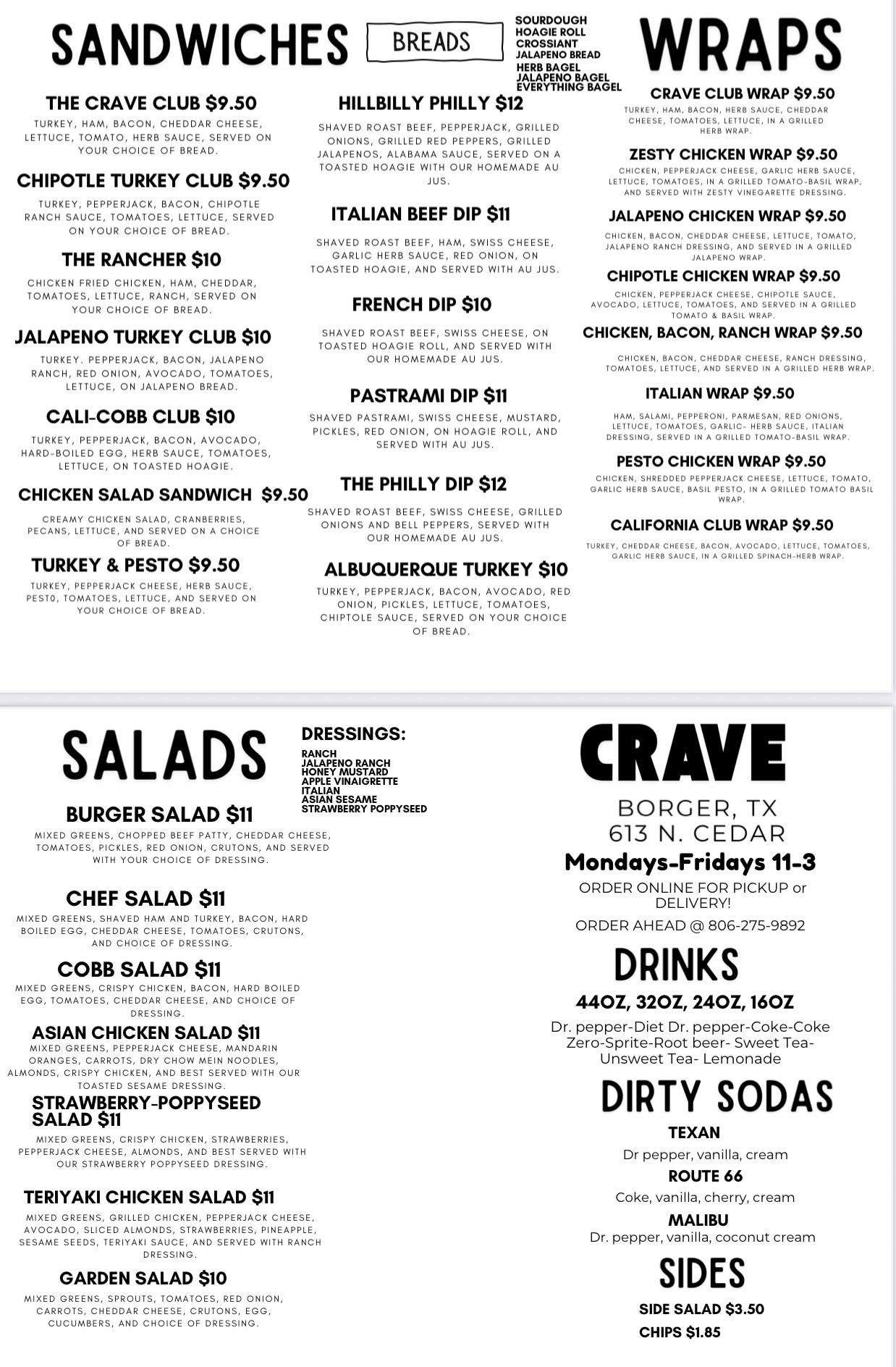 CRAVE Menu