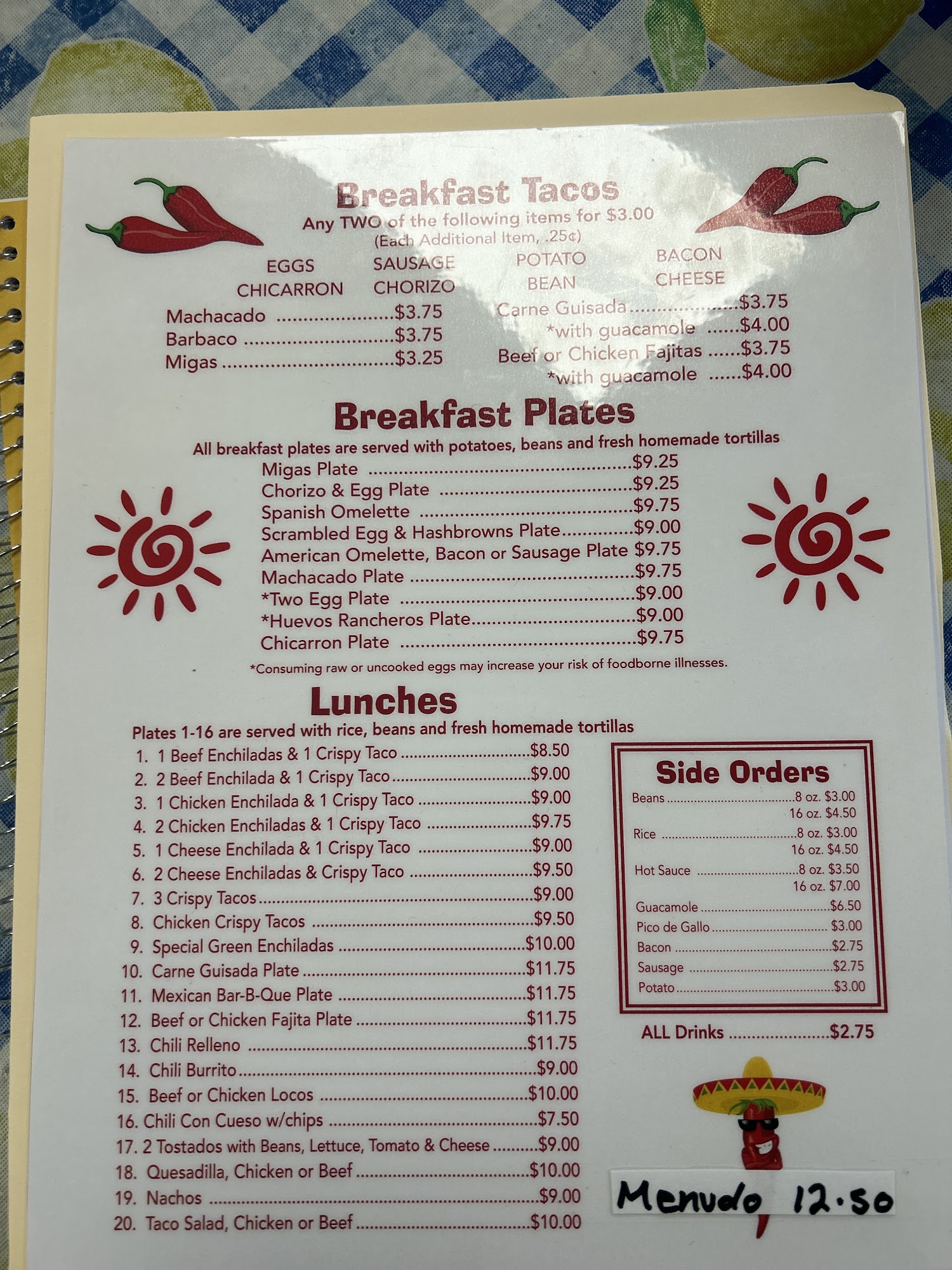 LAS COMADRES RESTAURANT Menu