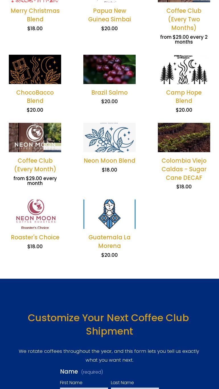 Neon Moon Coffee Menu