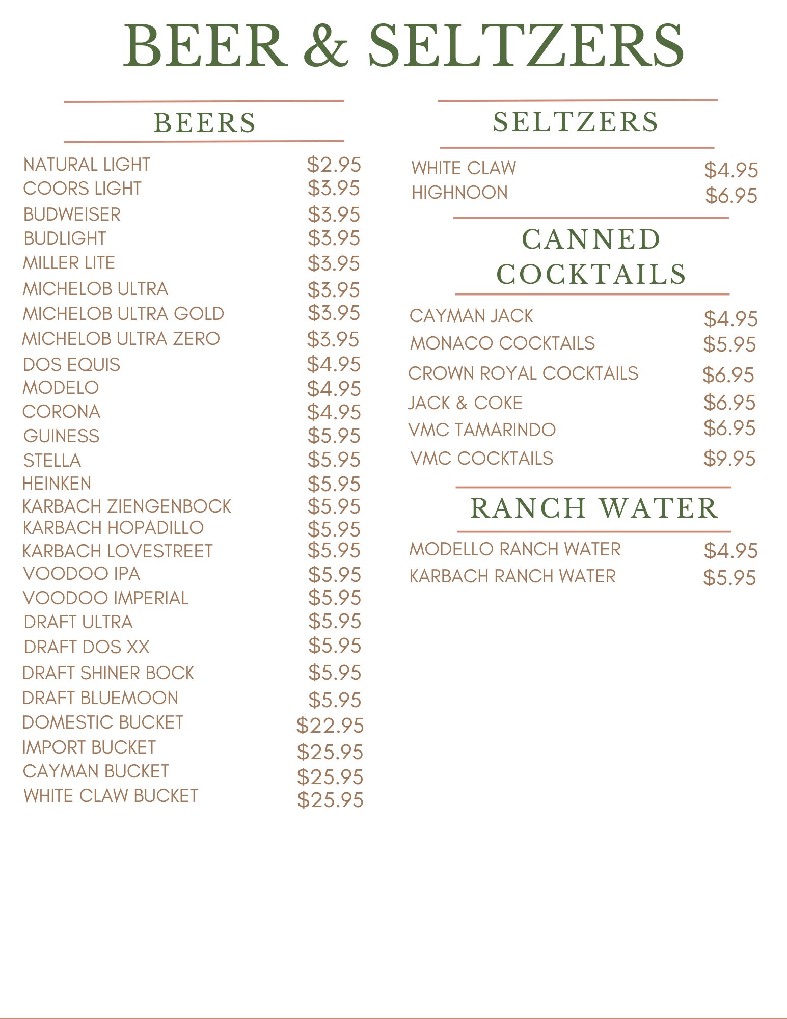 Cowgirls Tavern Menu