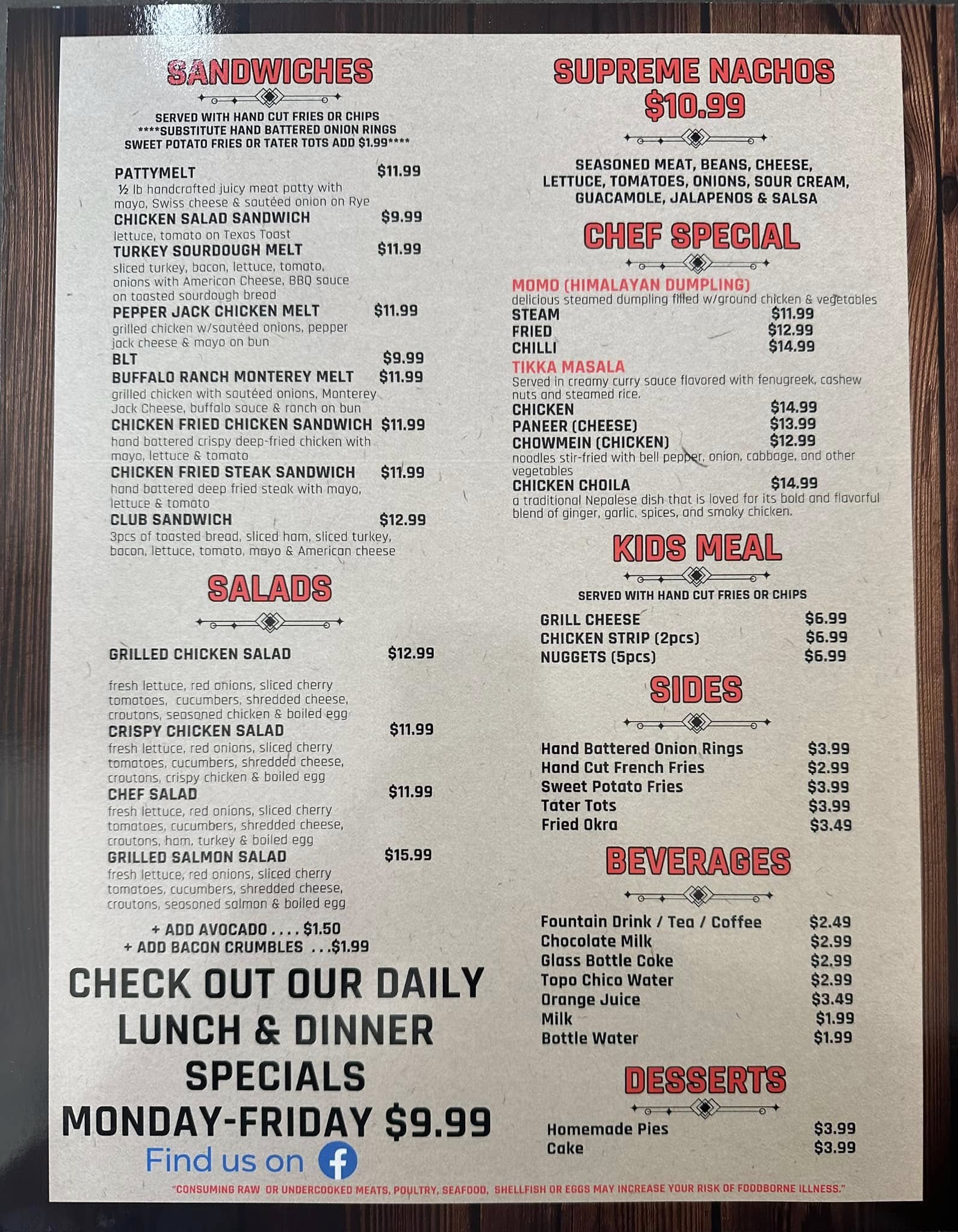 Texas Cafe Menu
