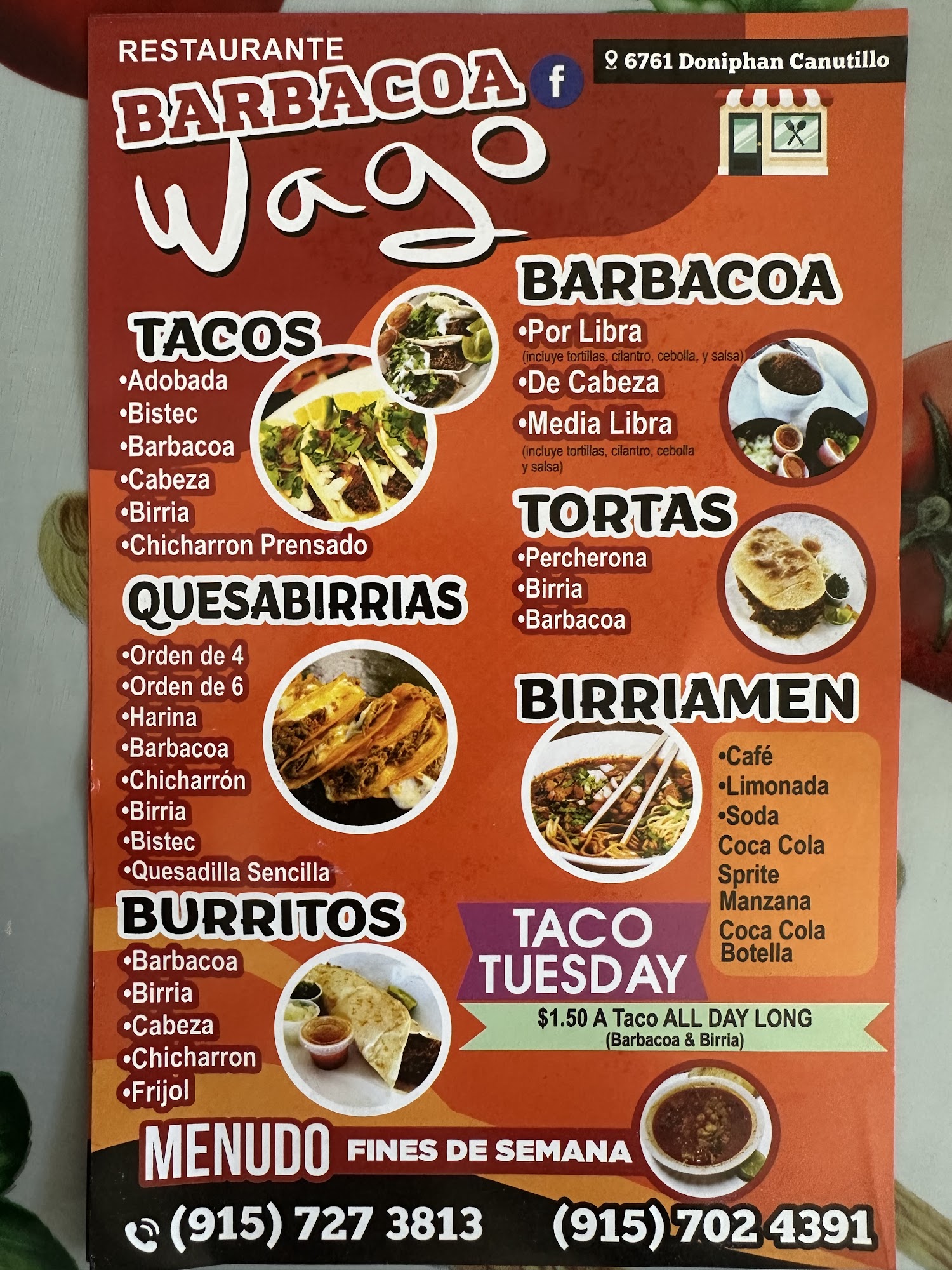 Barbacoa y Birria Wago Menu