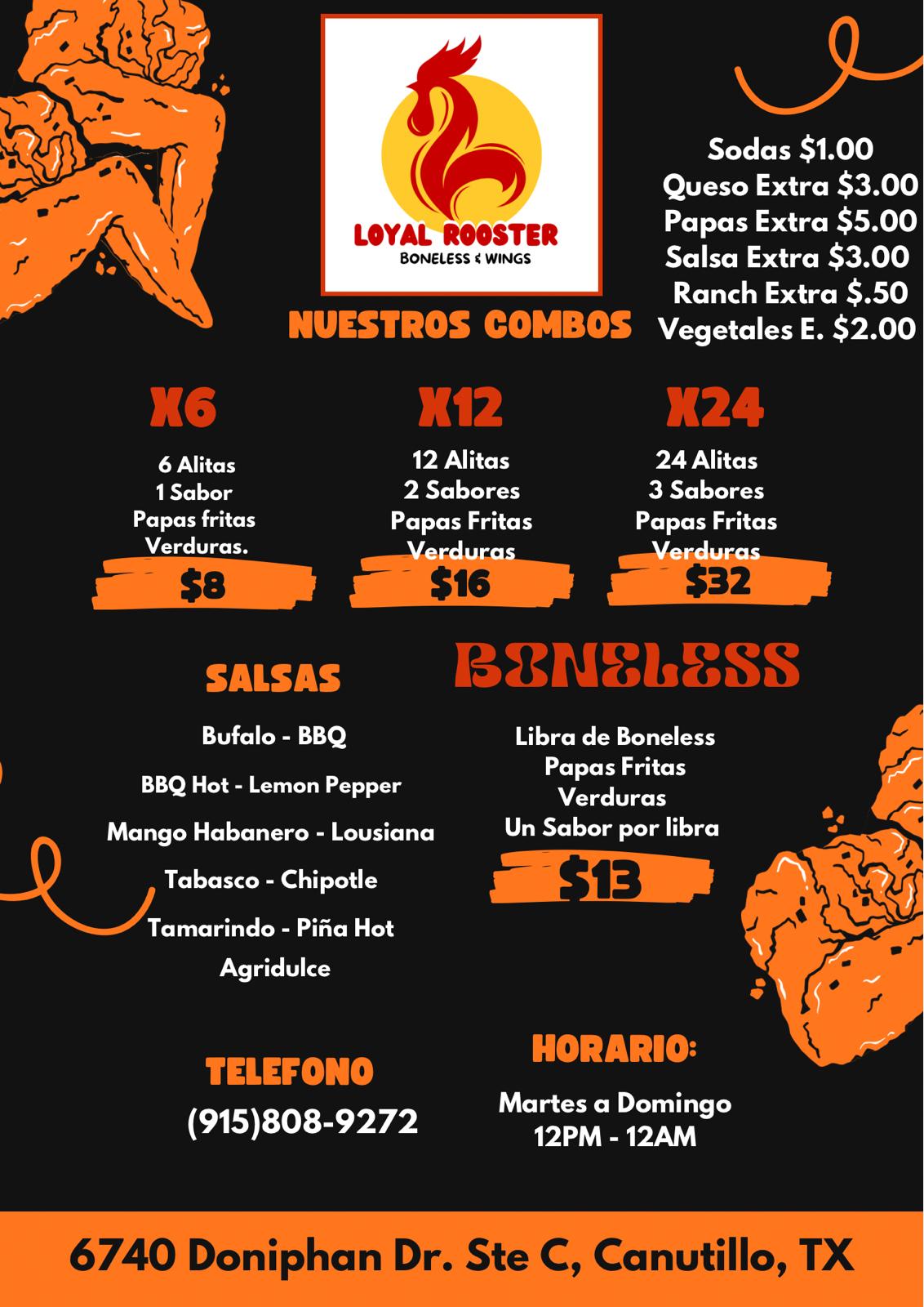 Loyal Rooster Boneless & Wings Menu