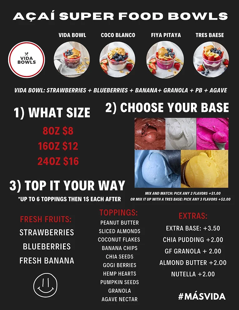 Vida Bowls - North Dallas Menu