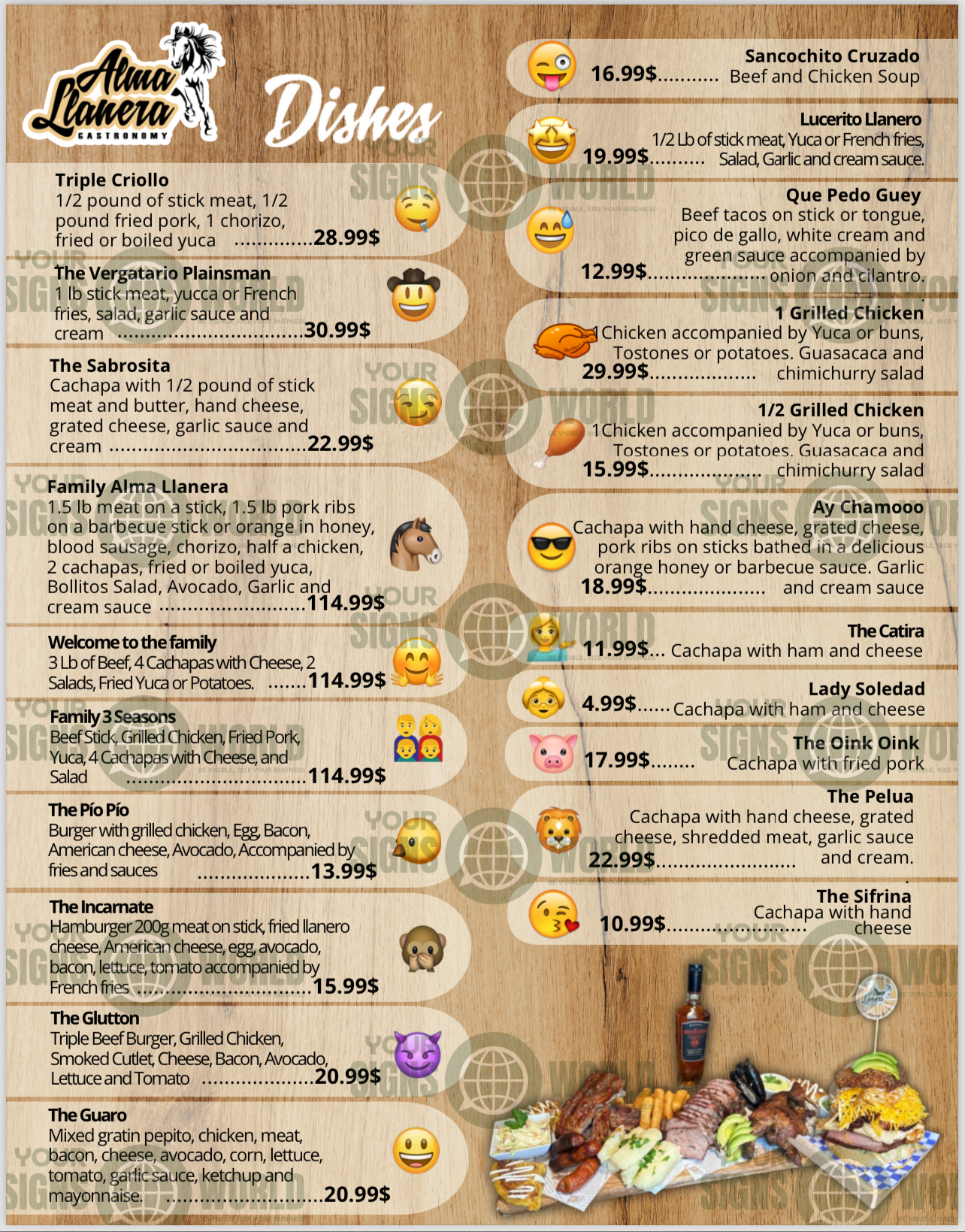 Alma Llanera Gastronomy Menu