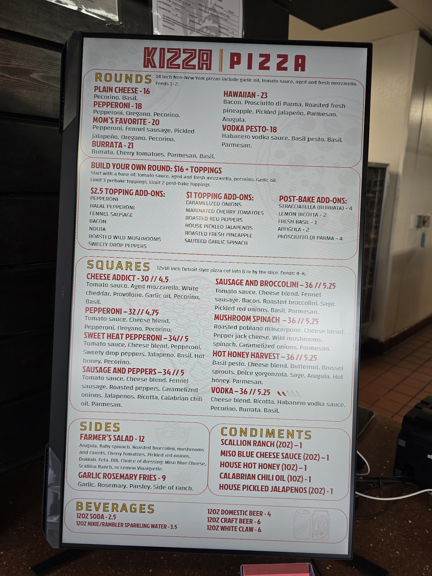 KIZZA PIZZA Menu