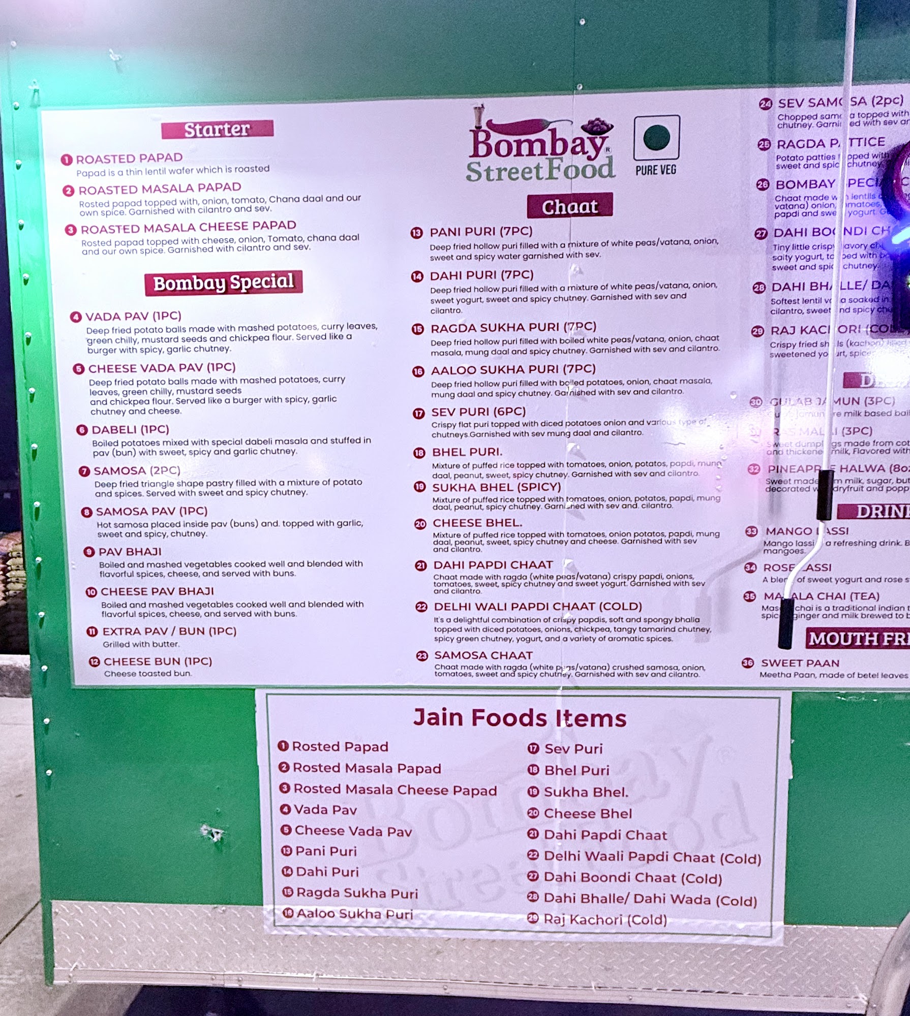 Bombay Street Food No. 2 Menu