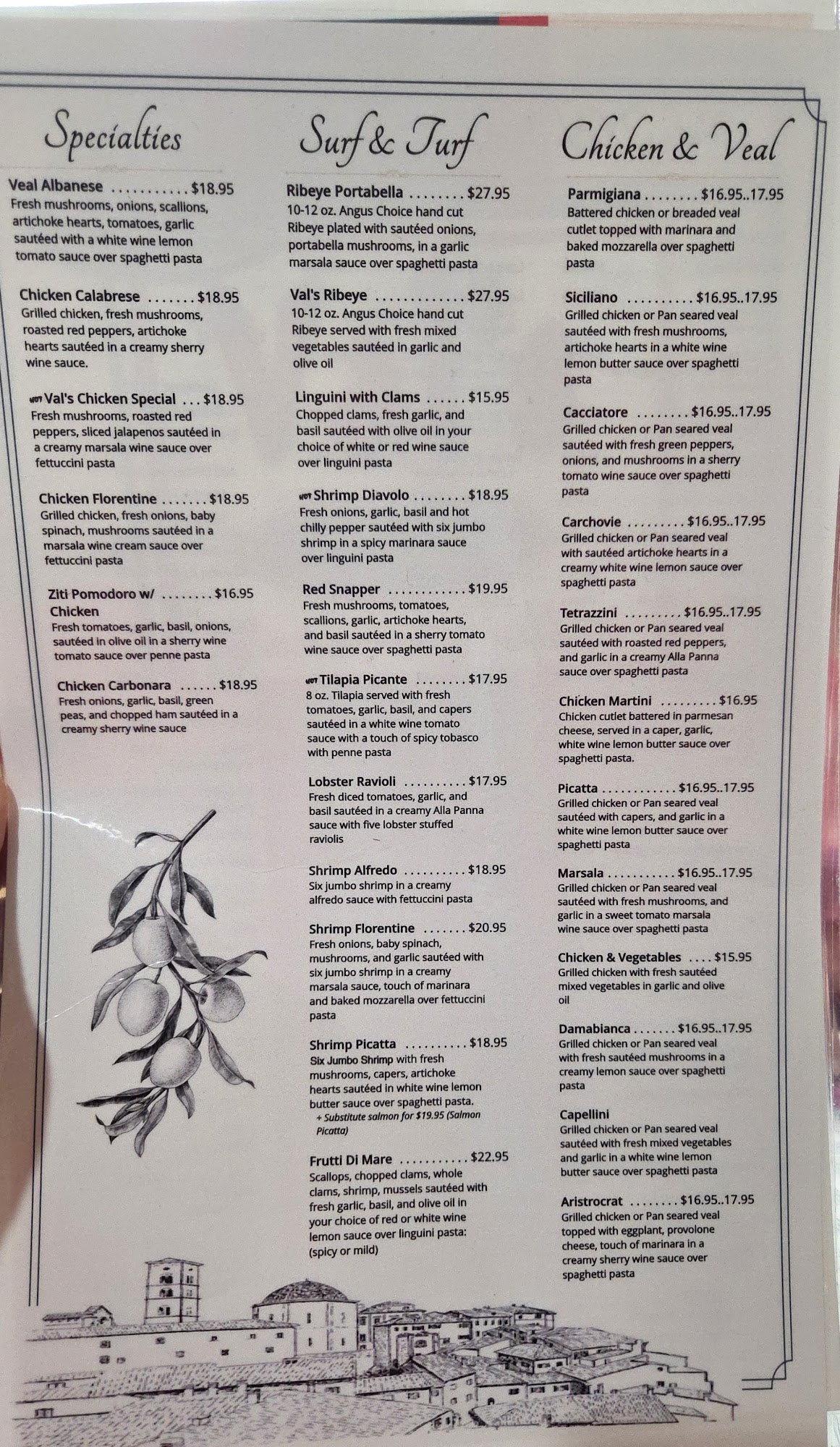 Val's Italian Restaurant & Pizza Menu