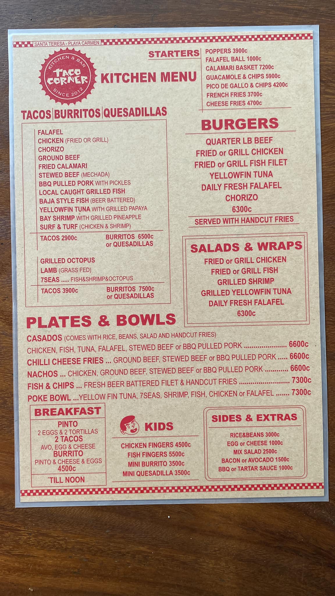 Taco Corner Menu