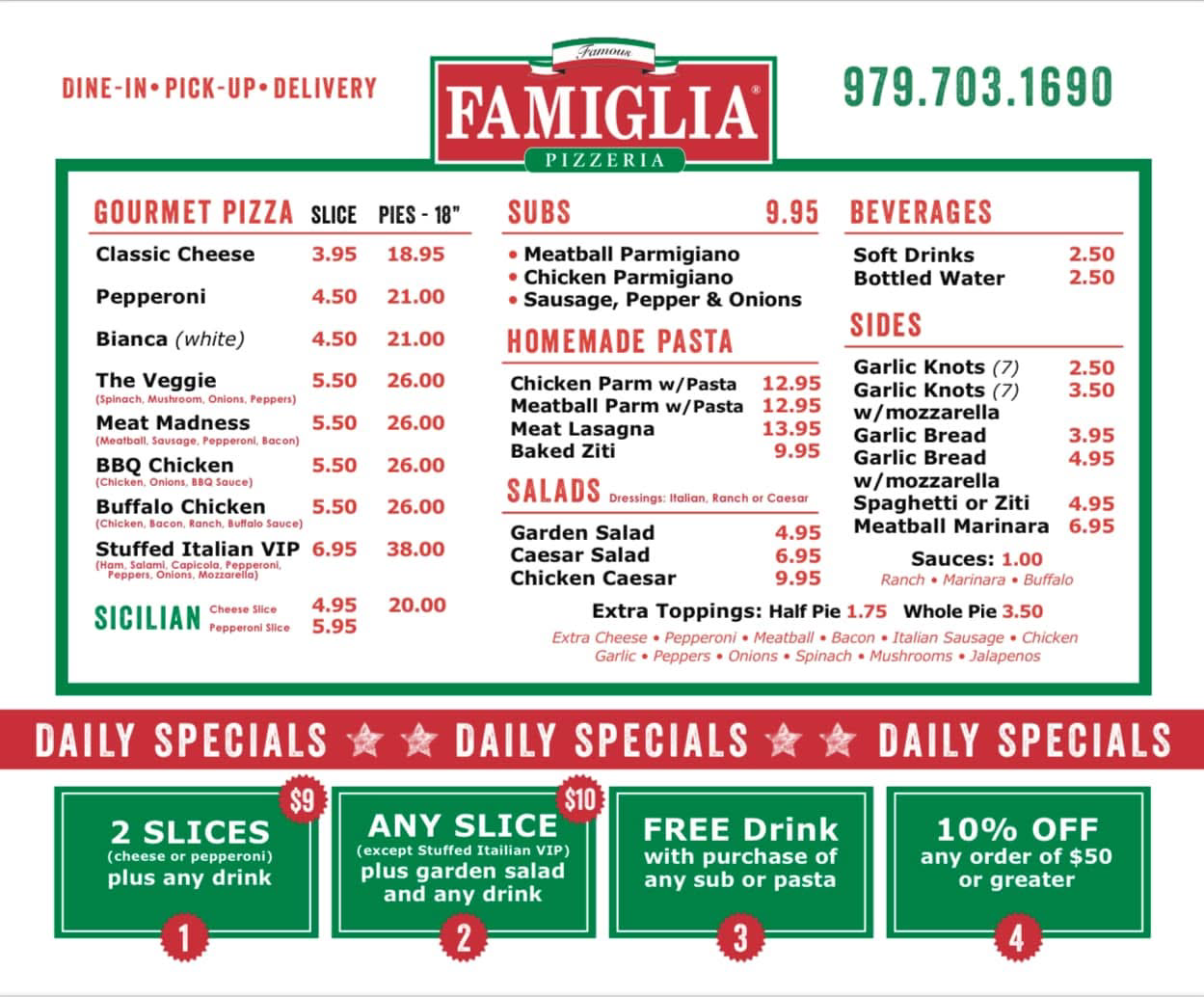 Famous Famiglia Pizzeria Menu
