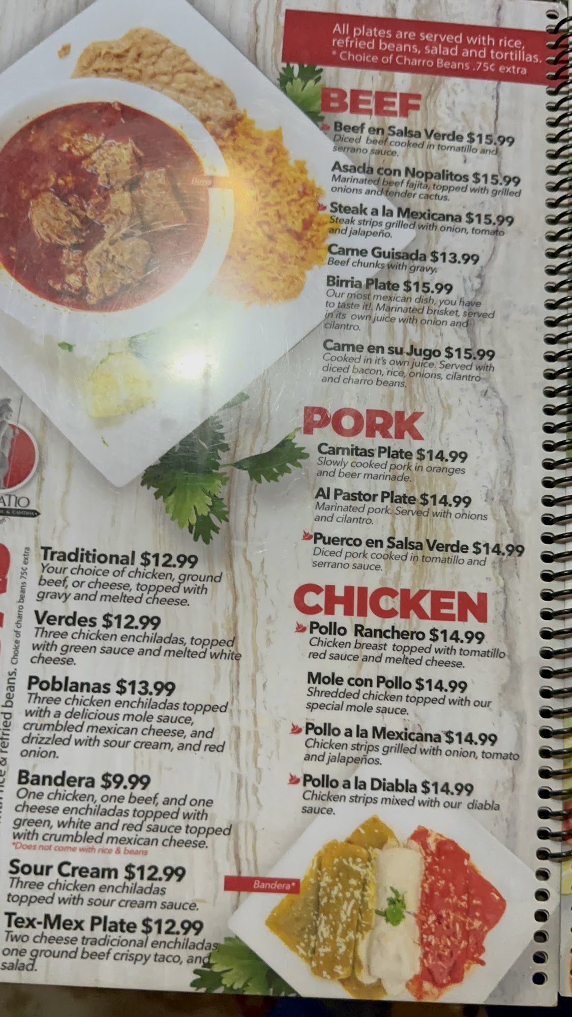 El Tapatío Comanche, Texas Menu
