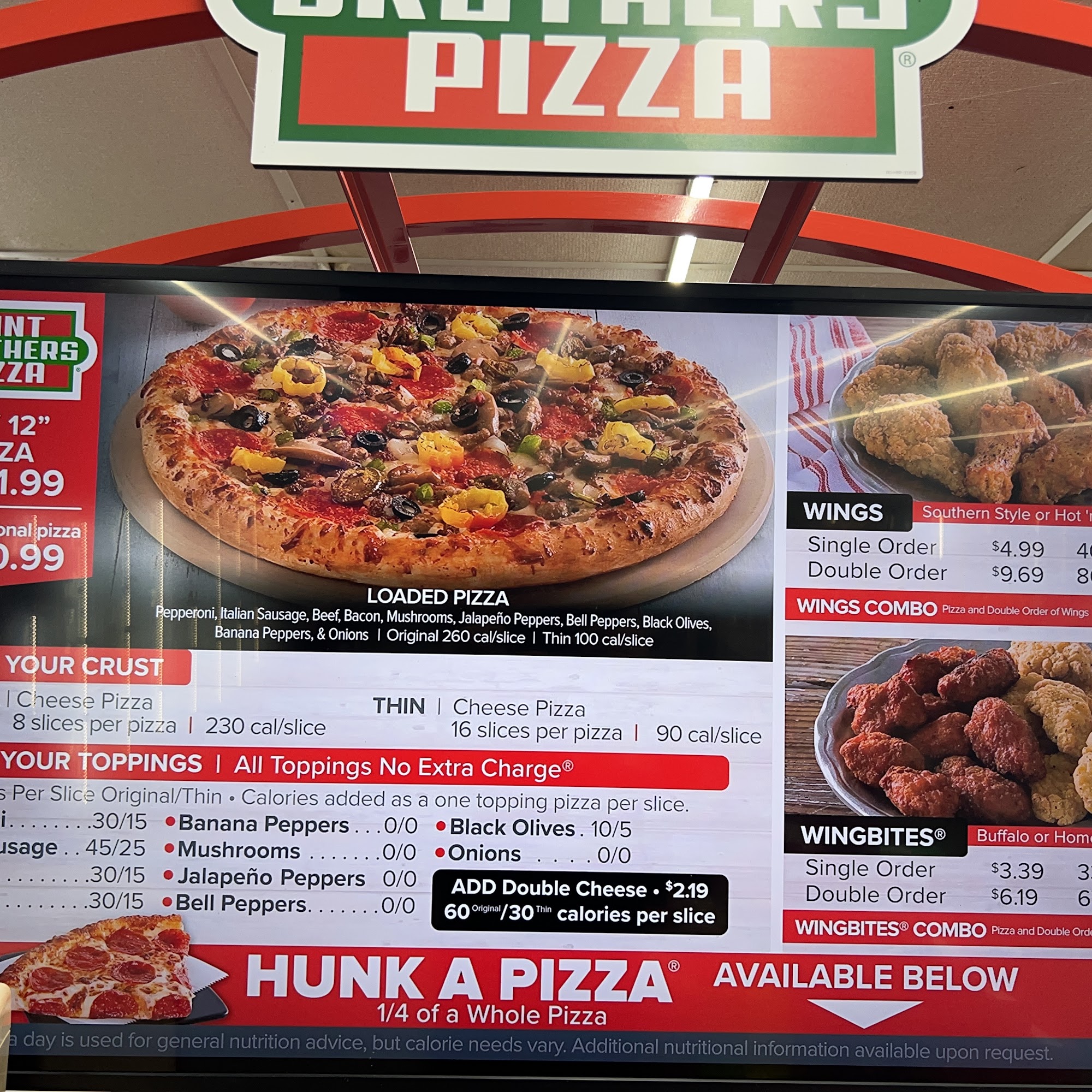 Hunt Brothers Pizza Menu
