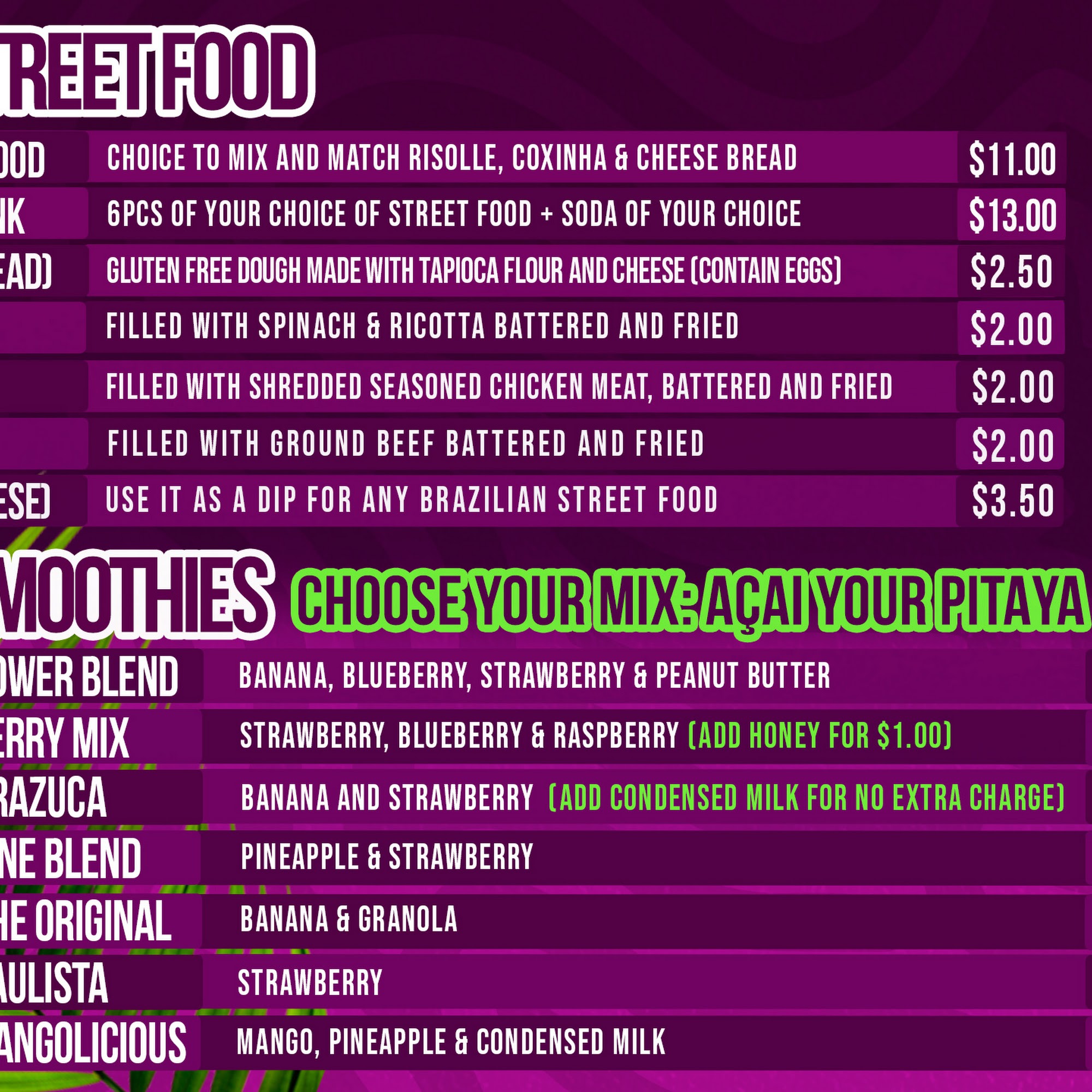 Acaí Brasil The Woodlands Menu
