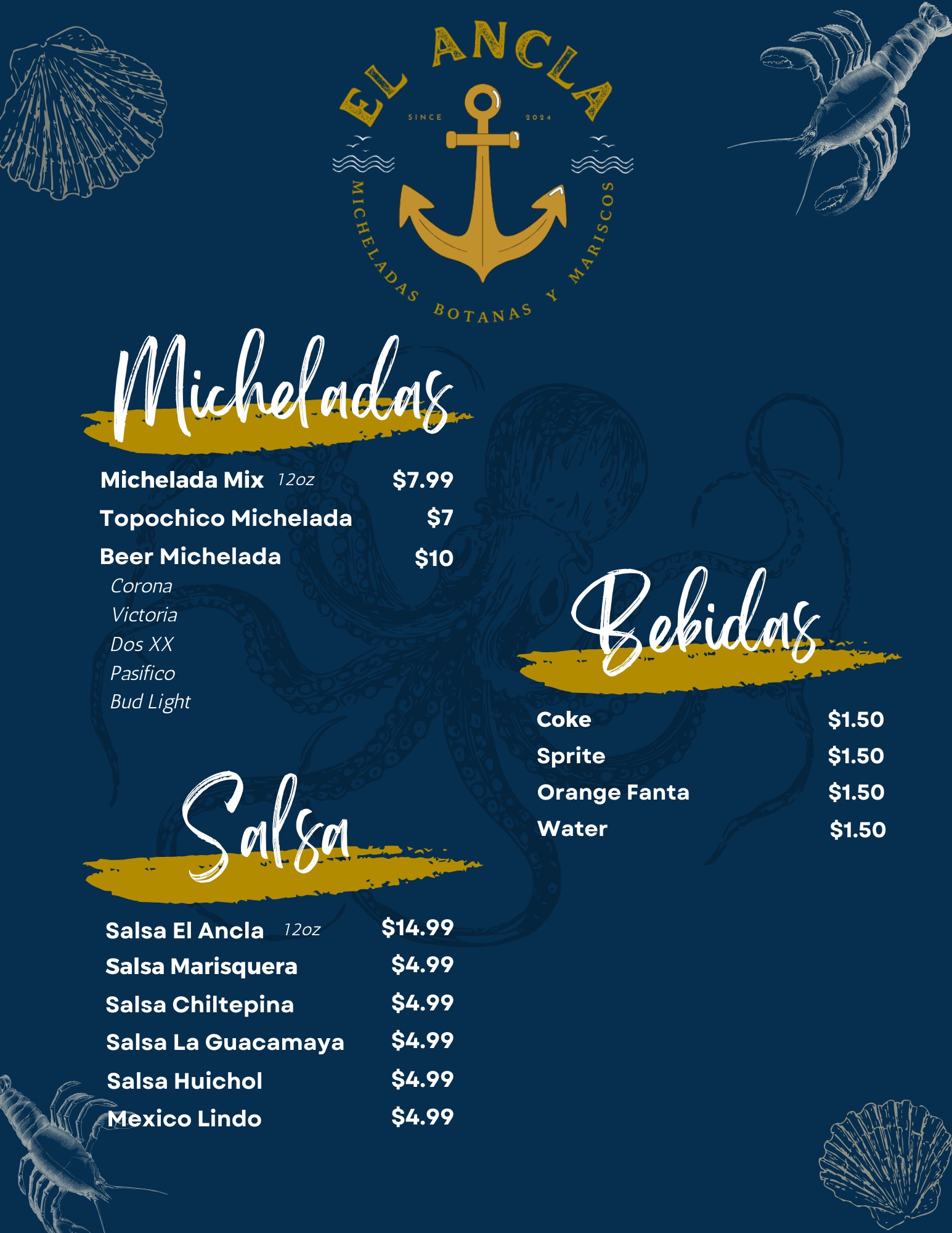 El Ancla Seafood Menu