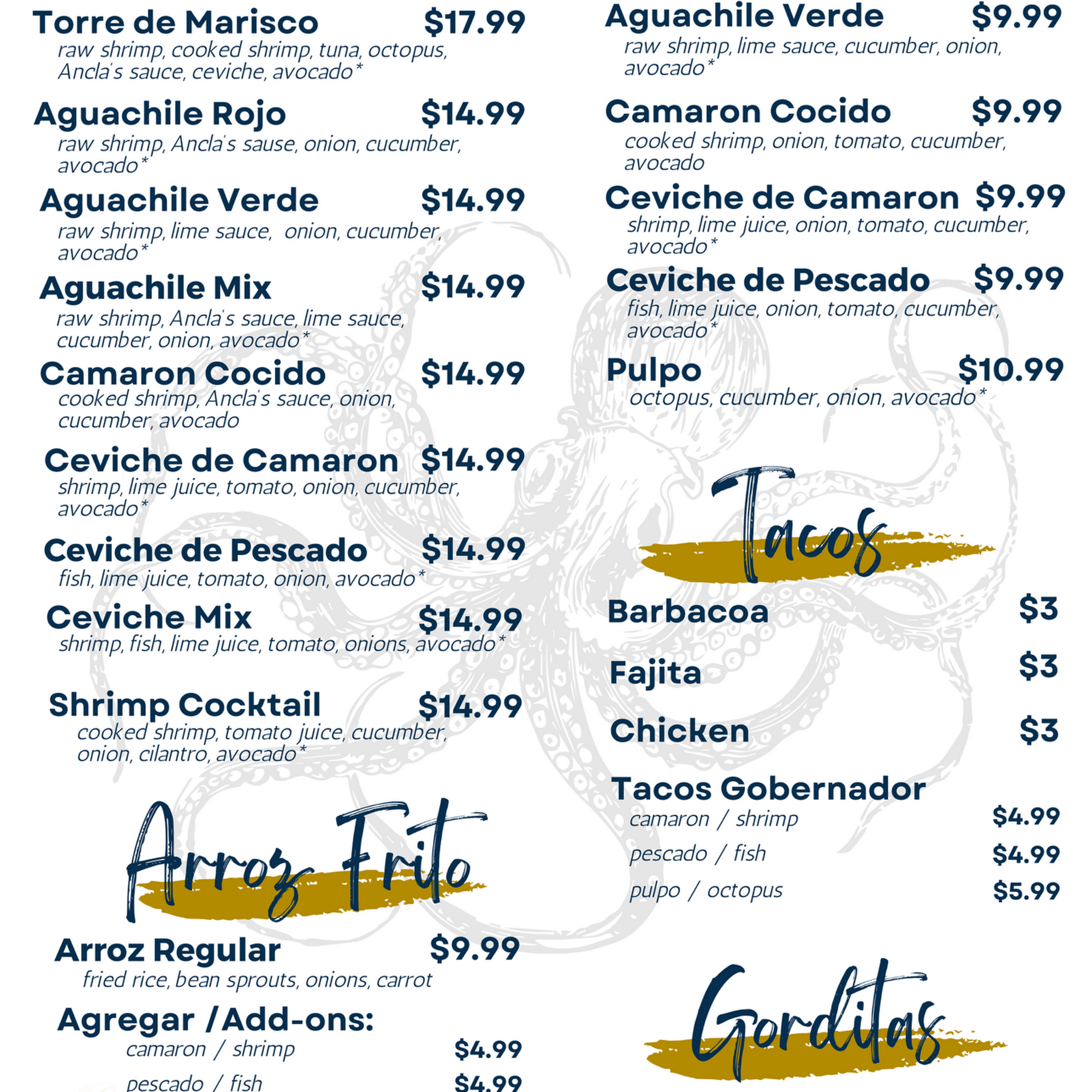 El Ancla Seafood Menu