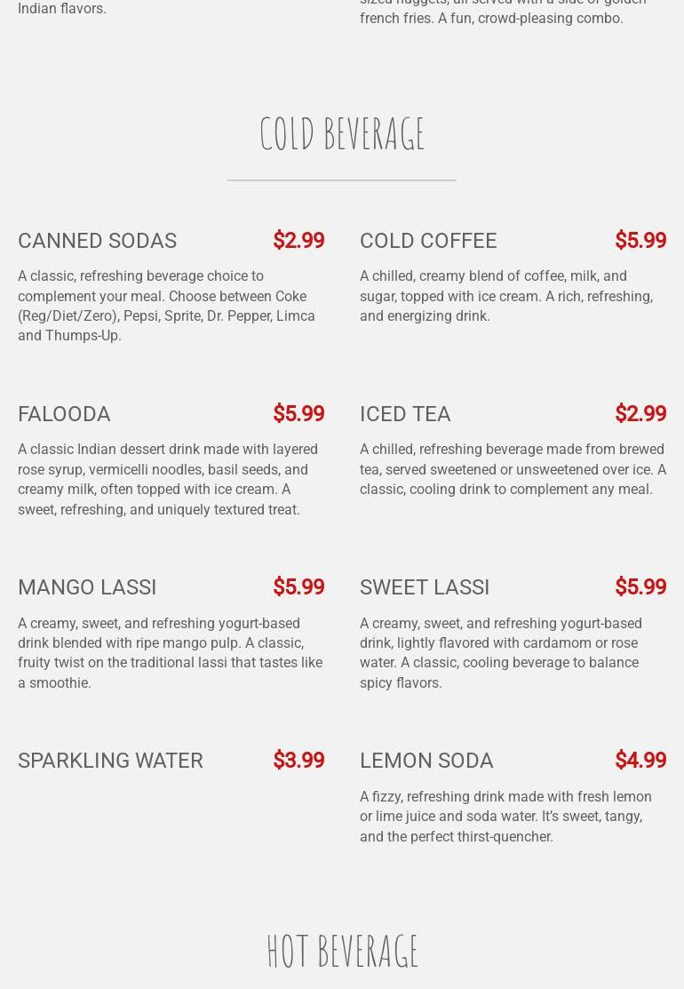 Silver Spoons - Indian Cuisine Menu