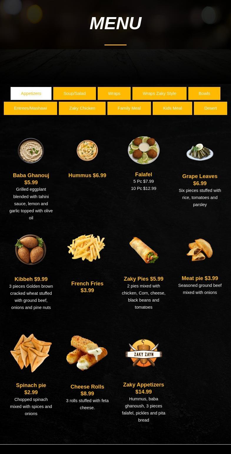 Zaky Zayn Menu