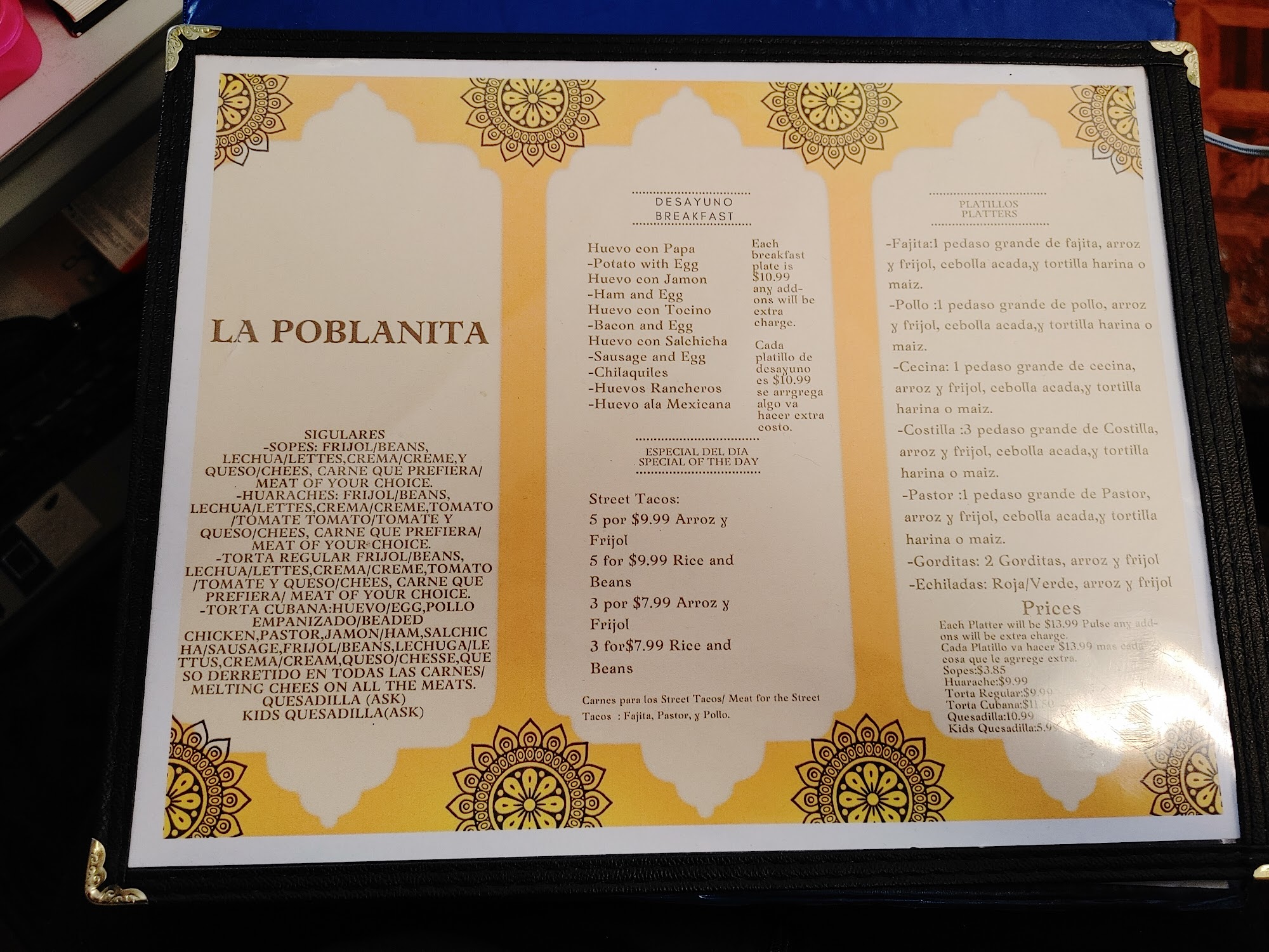 La Poblanita Meat Market & Taqueria Menu