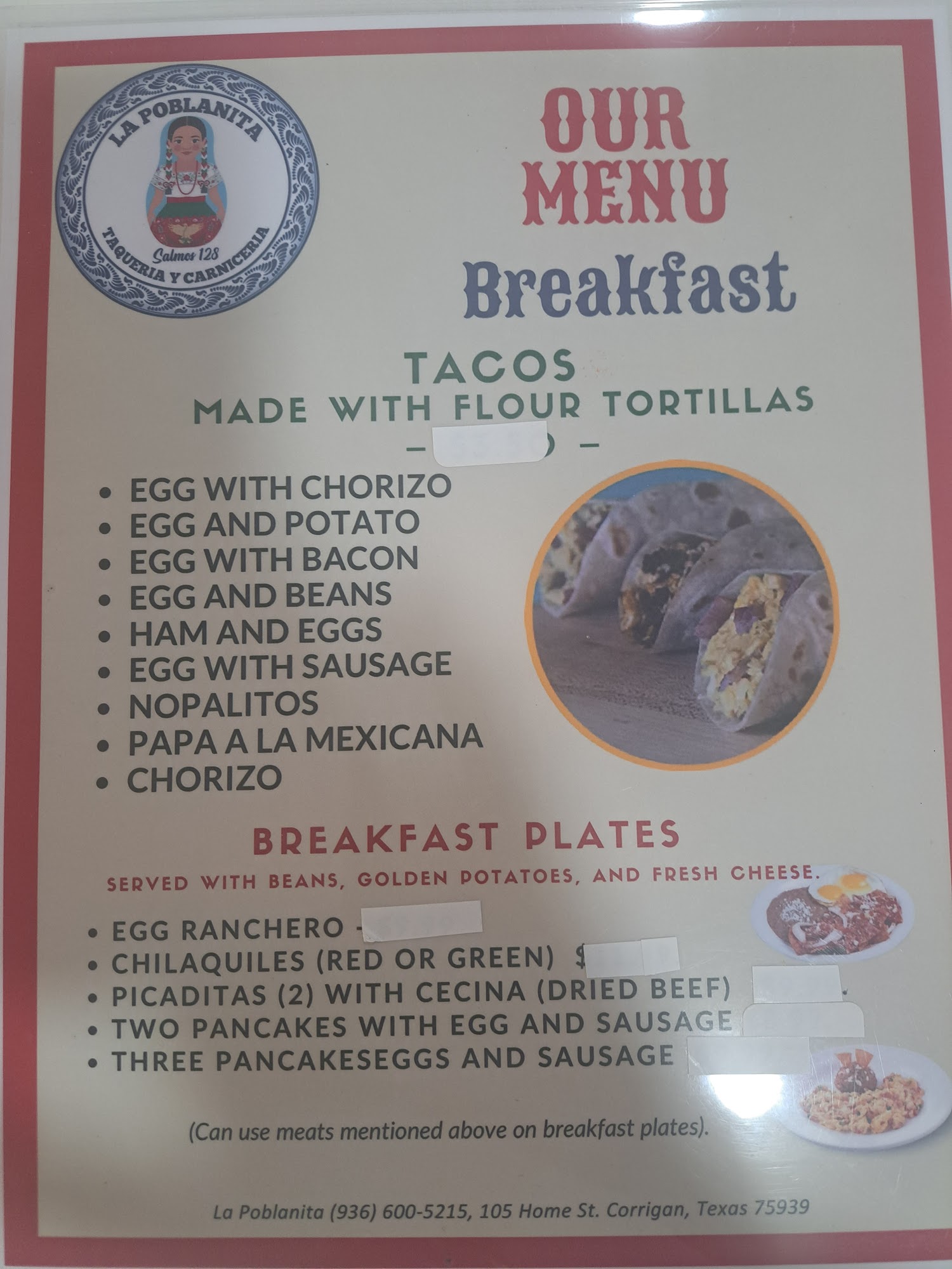 La Poblanita Meat Market & Taqueria Menu