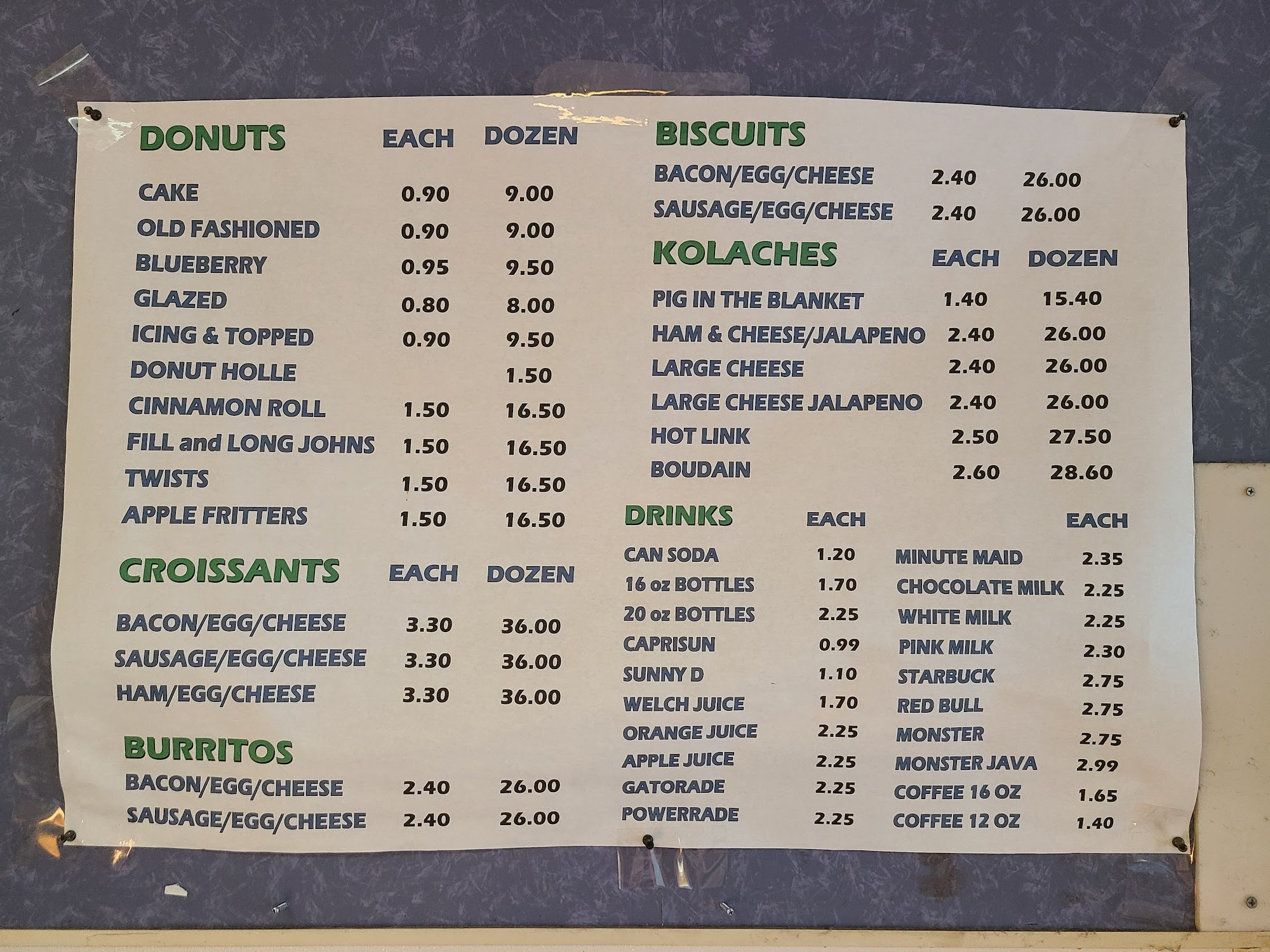 Donut Palace Menu