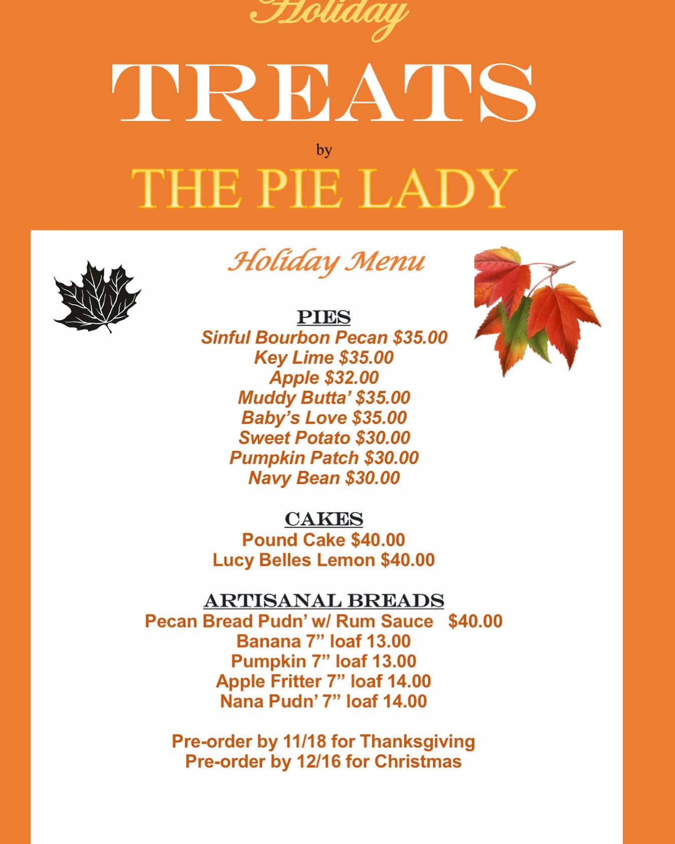 The Pie Lady Menu