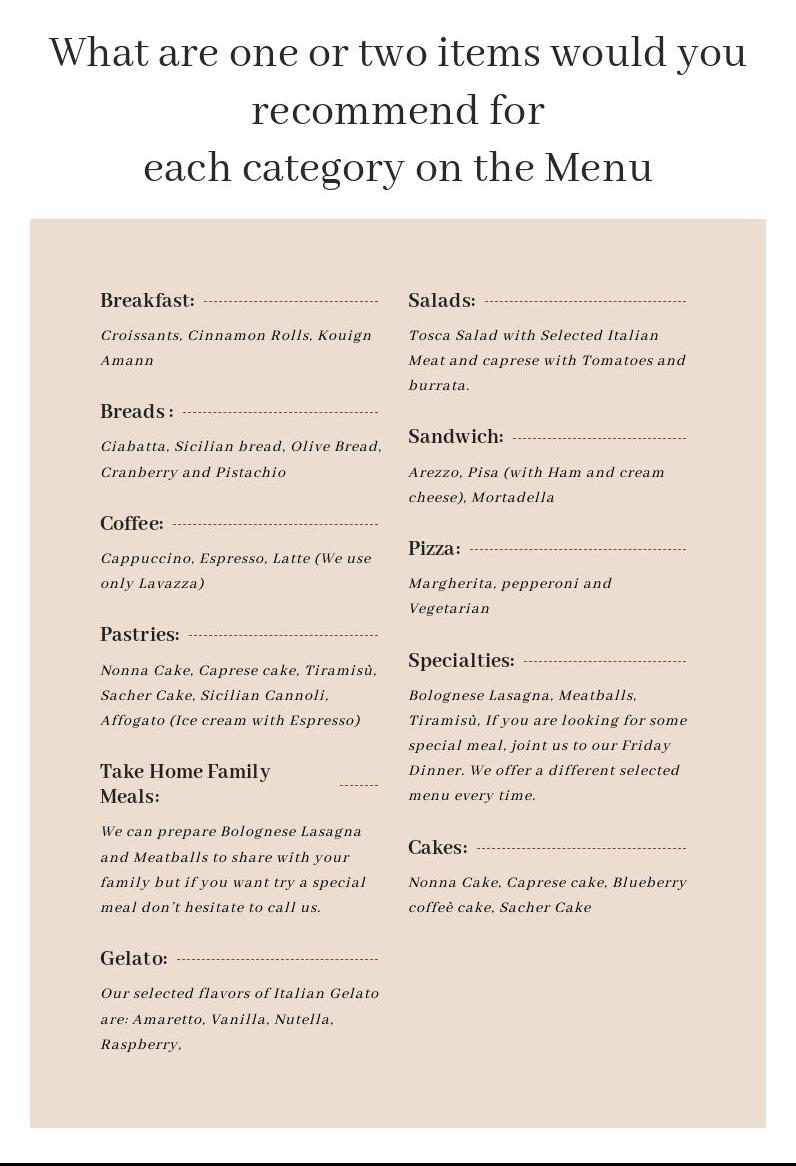 Tosca Italian Gourmet Cypress Menu