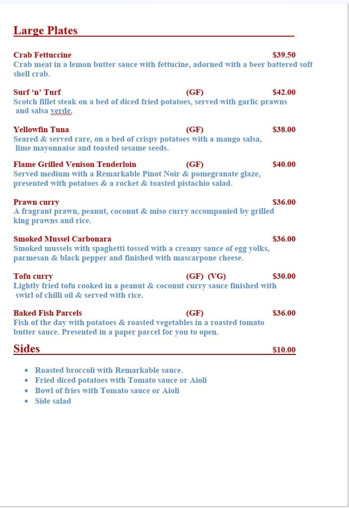 Remarkable Cafe & Catering Menu