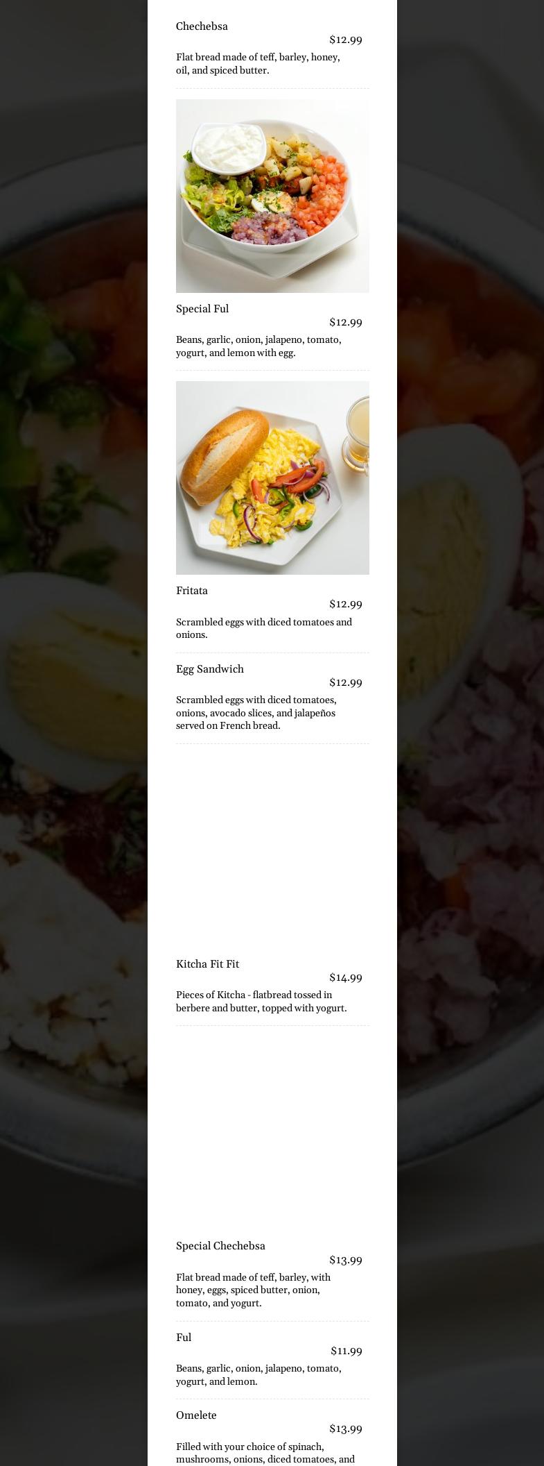 Etopicafe Menu