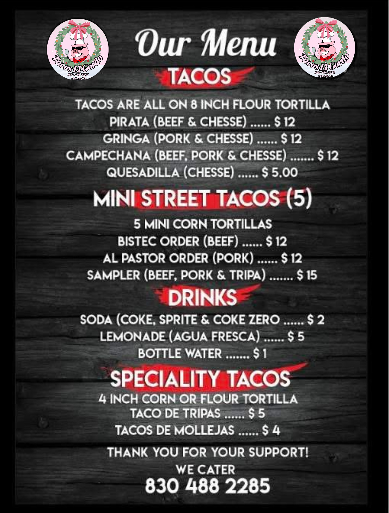 Tacos El Gordo Menu