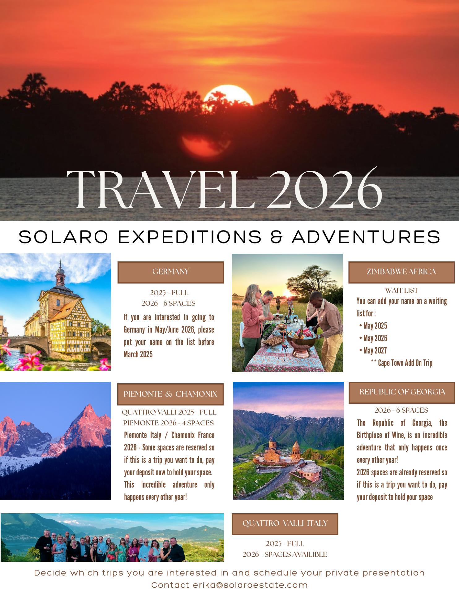 Solaro Estate Winery Menu