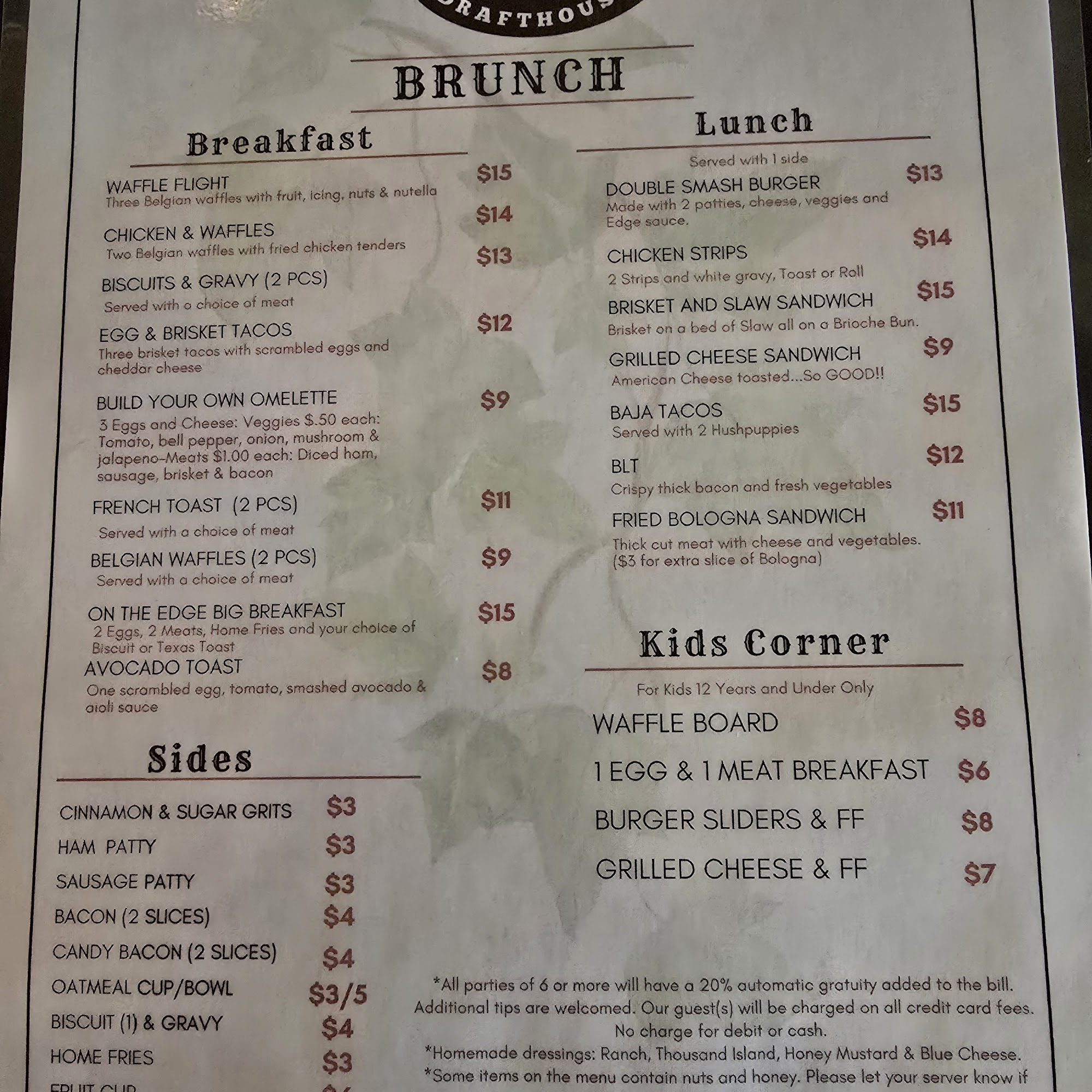 On The Edge Menu