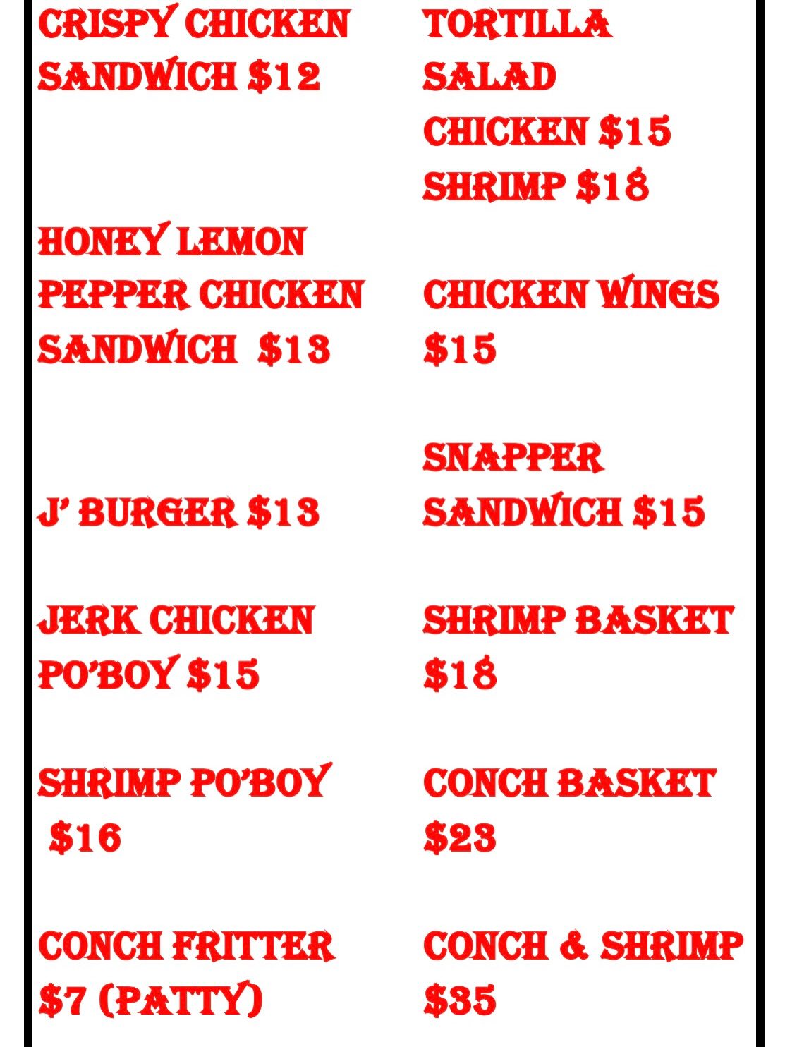 J's Kitchen Menu