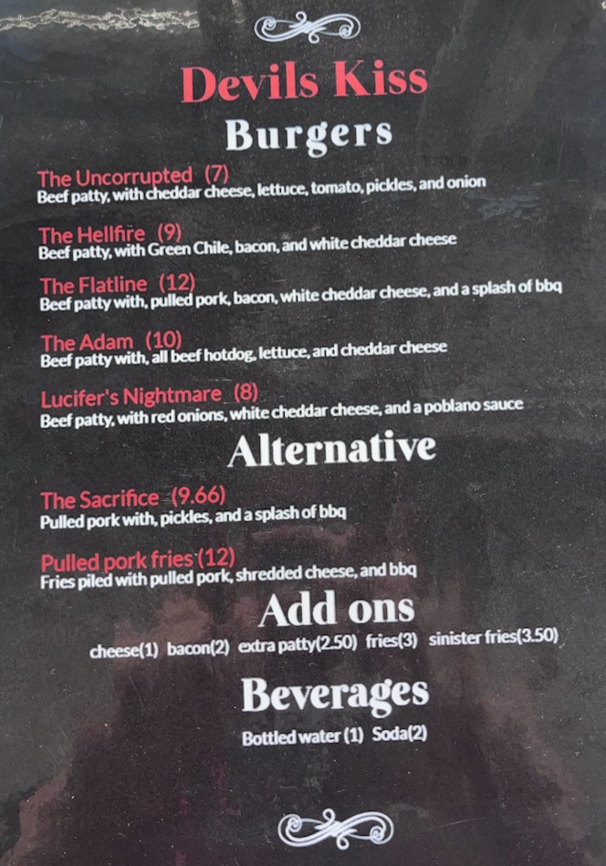 Devil's Kiss Menu