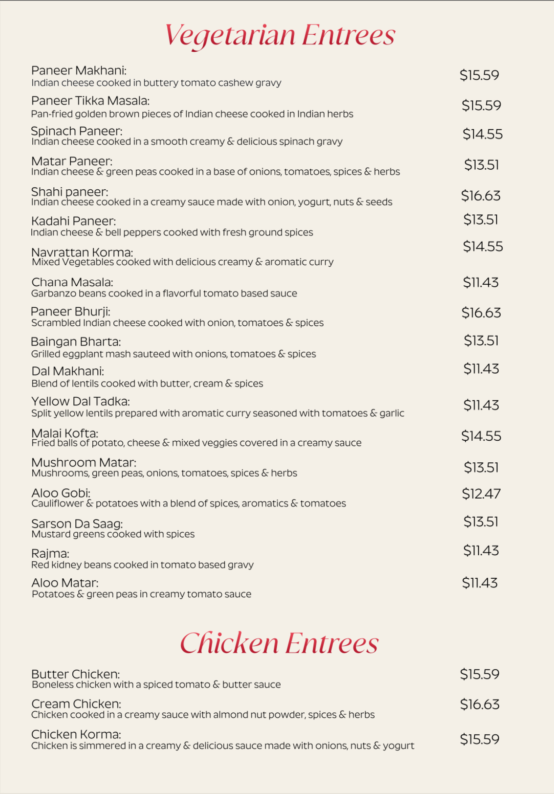 Tandoor and Curry Menu