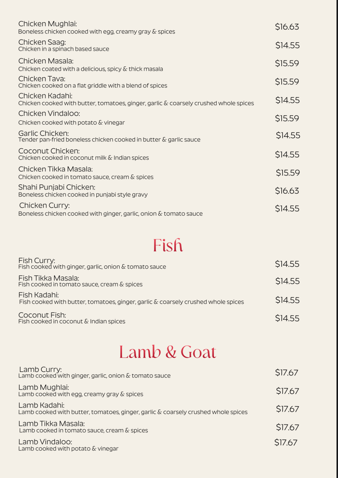 Tandoor and Curry Menu