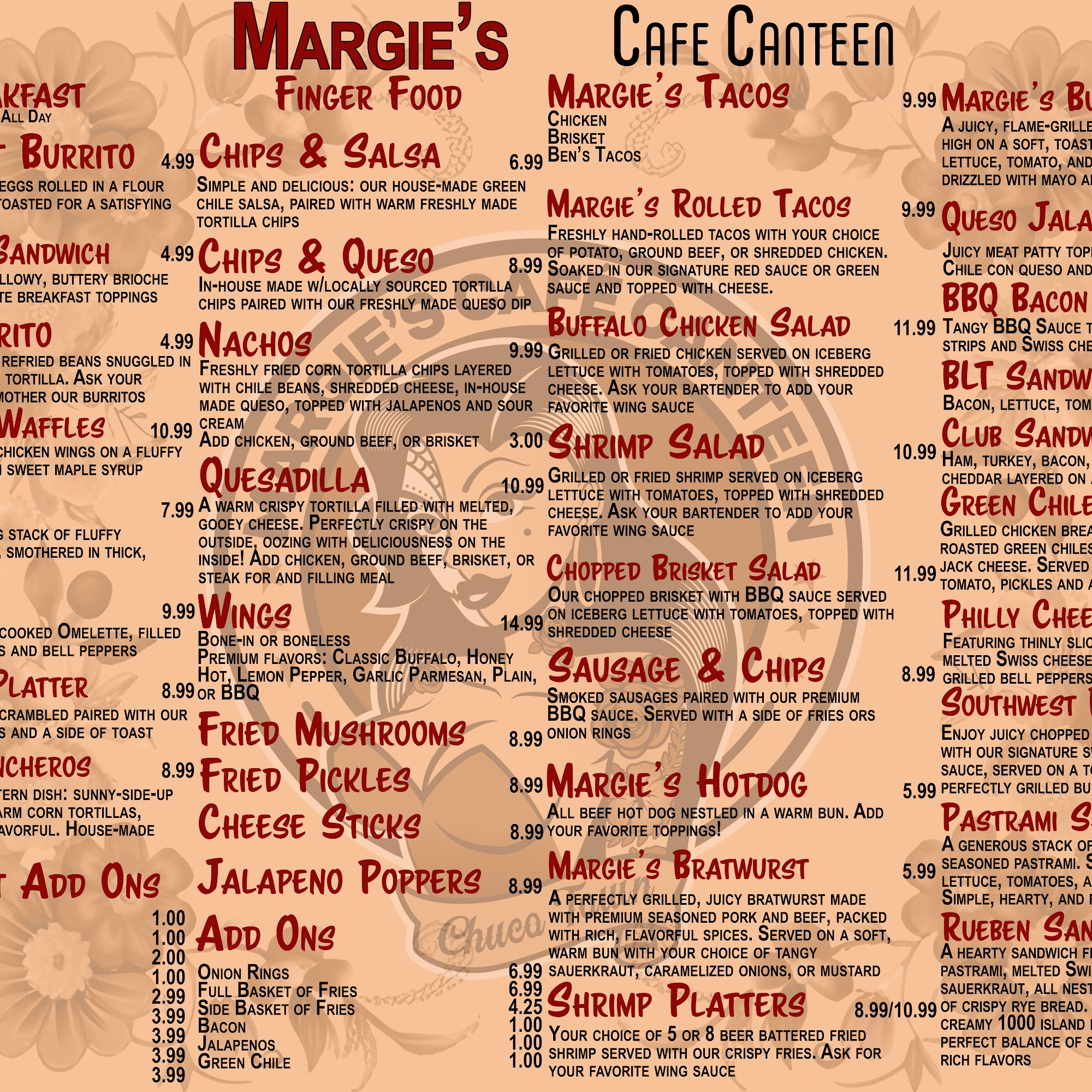 Margie's Cafe Canteen Menu